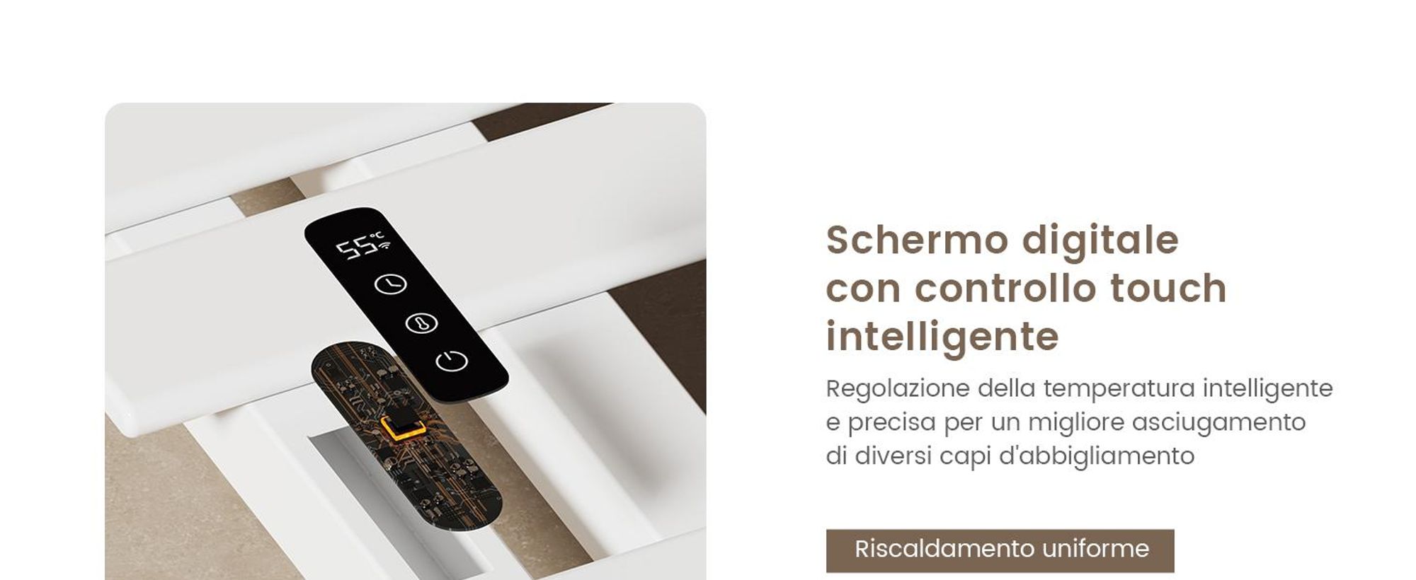 EMKE Scaldasalviette elettrico 850X400mm 230W bianco, intelligente WiFi App, touch LCD, Timer 1-9H, IPX5