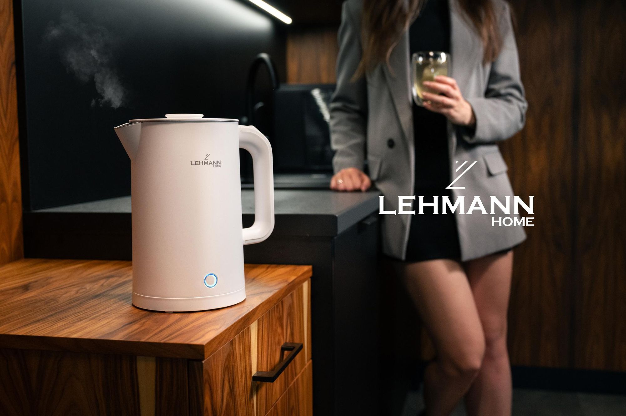 LEHMANN Bouilloire Électrique 1,7 L - Ebullition Rapide, 2200W, Double Paroi, Base à 360°, sans BPA