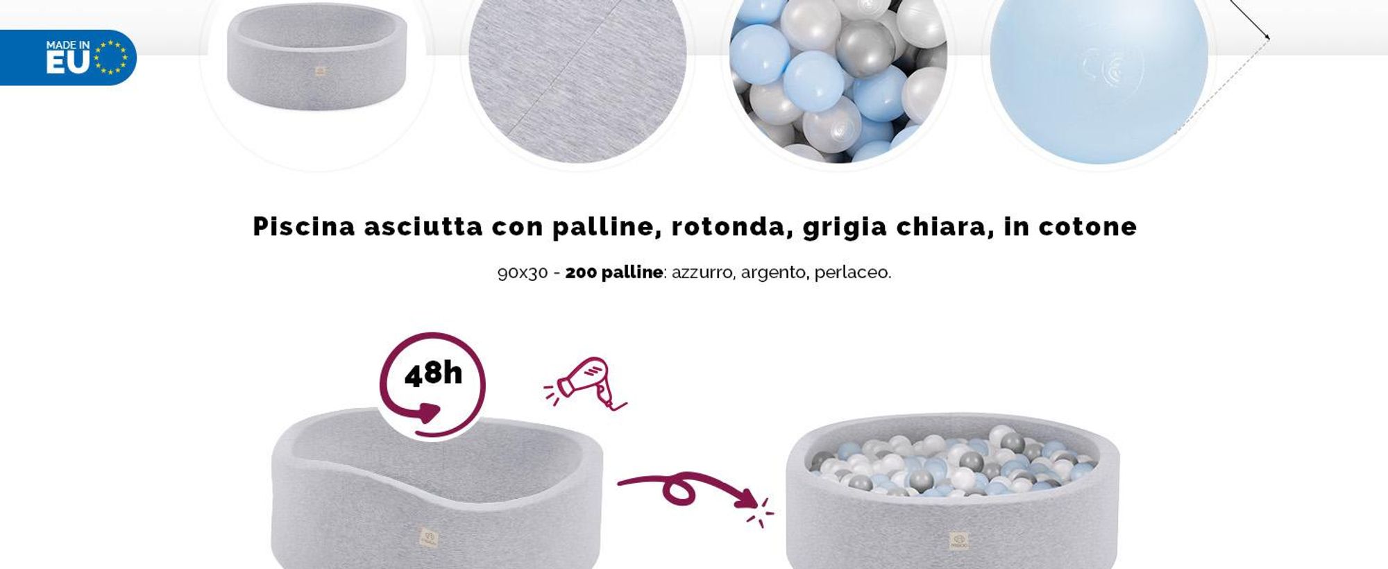 MISIOO Smart ball bath 90 x 30 cm/200 palline - palline per bagno per bambini - palline per bagno - giocattoli per bambini - grigio chiaro: azzurro/perline/argento