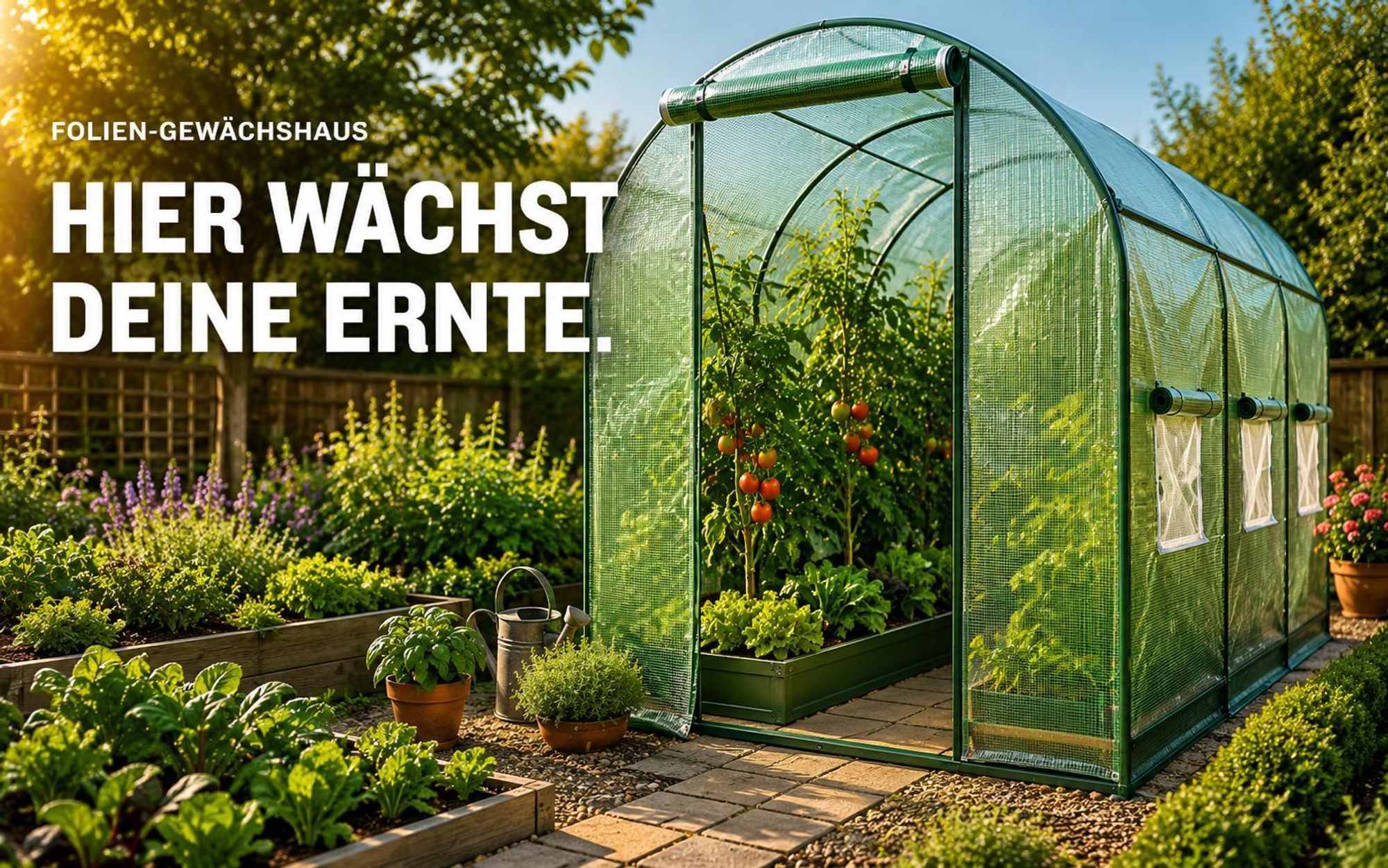 Folien Gewächshaus TOM GH-600 | 6 m² 200×200×300 cm (B×H×T) | 140g/m² | Gitterschutzfolie | Wasserfest | UV-Beständig Erdanker