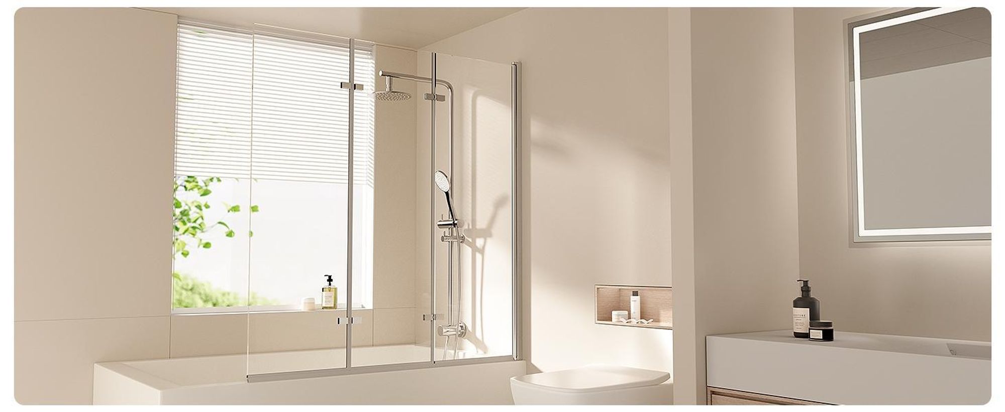 EMKE Duschabtrennungen 130x140cm, 3-teilige faltbare Badewannen-Duschwand mit NANO Easy-Clean-Beschichtung, Faltwand, 6 mm Sicherheitsglas