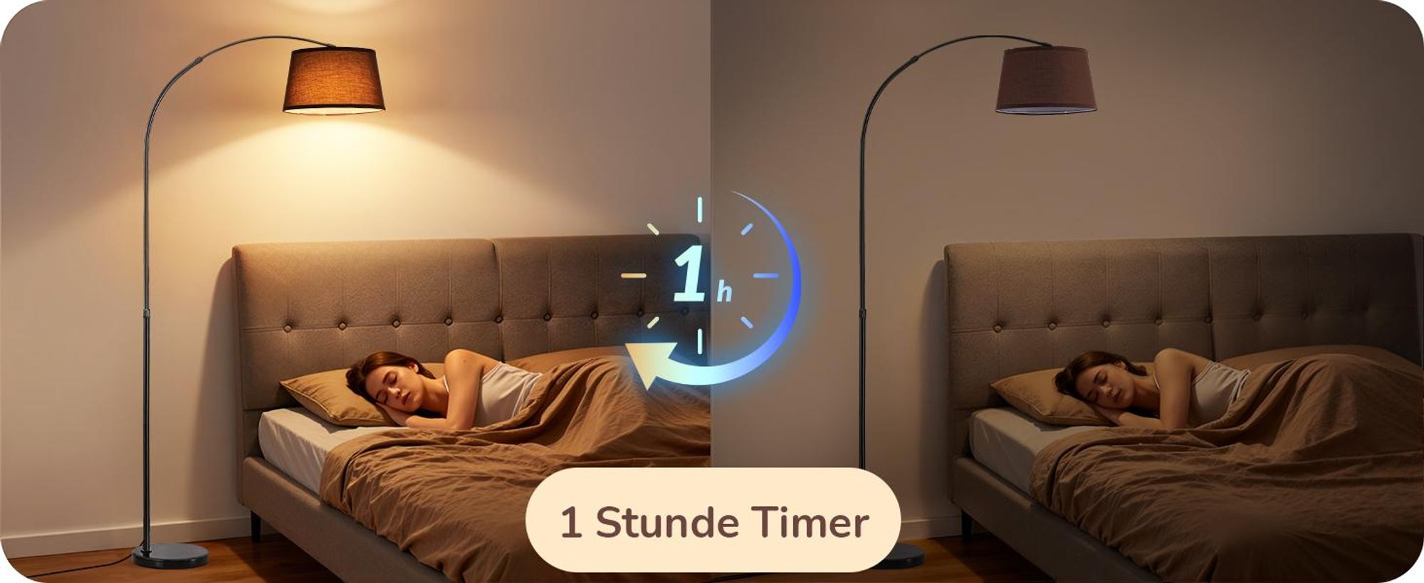 EDISHINE Stehlampe Wohnzimmer Dimmbar, Bogenlampe 143-176cm verstellbar, mit magnetische Fernbedienung, drehbarem Lampenkopf