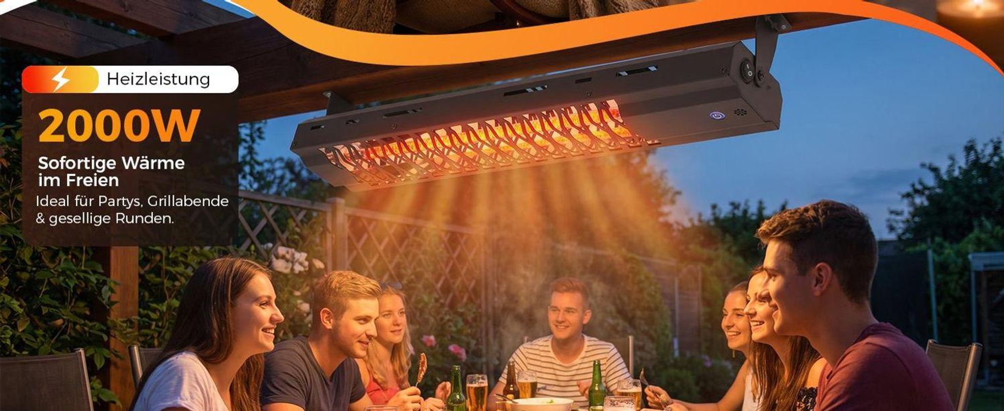 ZMH Infračervený vonkajší ohrievač 2000W stupne kúrenia IP65 diaľkové ovládanie nastaviteľný uhol 65×13cm obdĺžnikový čierny záhrada balkón