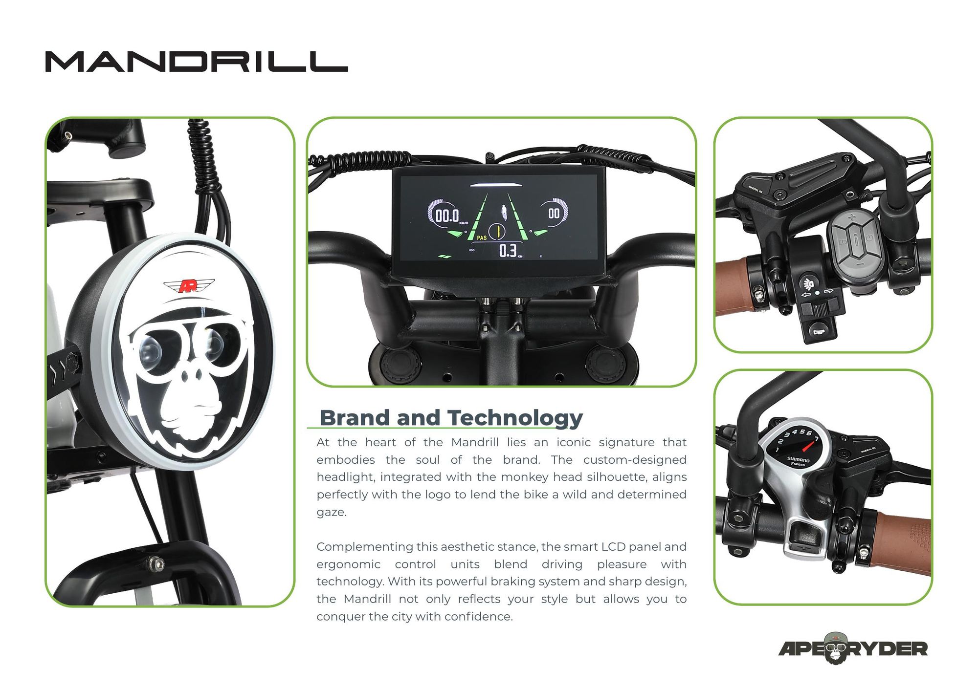 APE RYDER Mandrill E-Bike 20" Fatbike, 250W Motor, 48V 15Ah (100-130 km), Hydraulische Scheibenbremsen, Dual Suspension, Shimano 7-Gang, 25 km/h