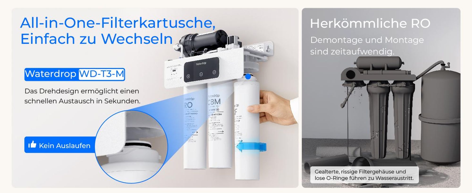 Waterdrop T3-M Remineralisierung Umkehrosmoseanlage, NSF/ANSI 372-, 9-stufiger RO-Wasserfilter, 450 GPD Tankloses Wasserfiltersystem