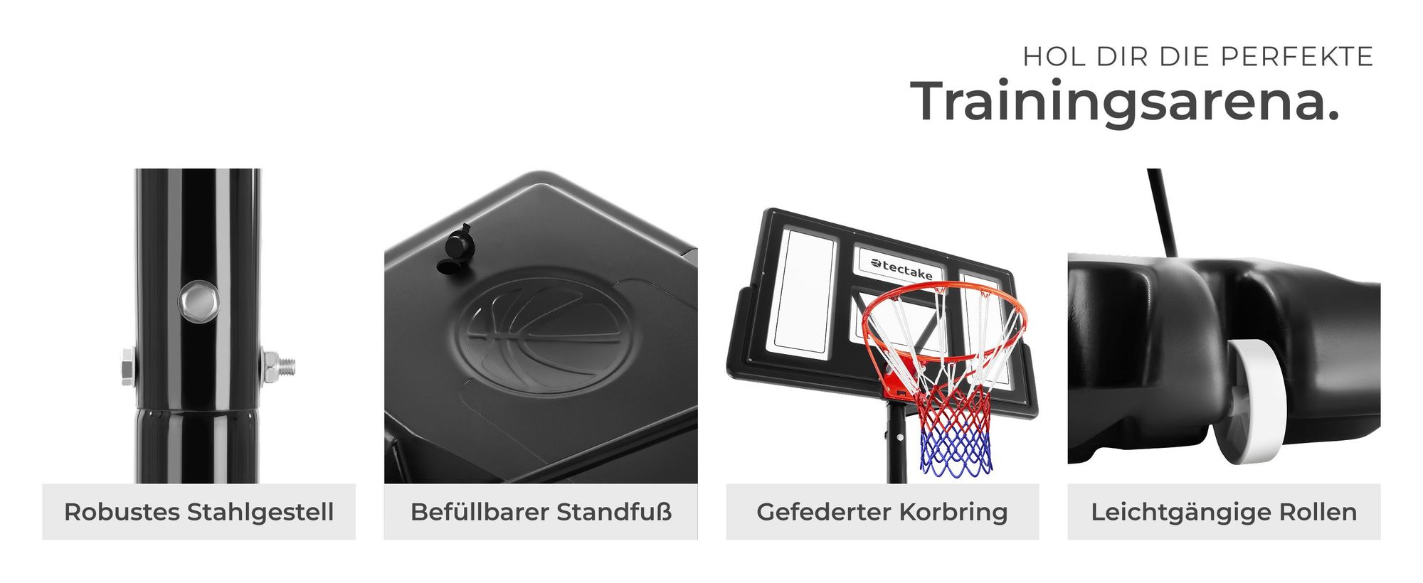 tectake® Basketballkorb Dirk Outdoor mit Rollen, inklusive Ball, Pumpe und 2 Netze