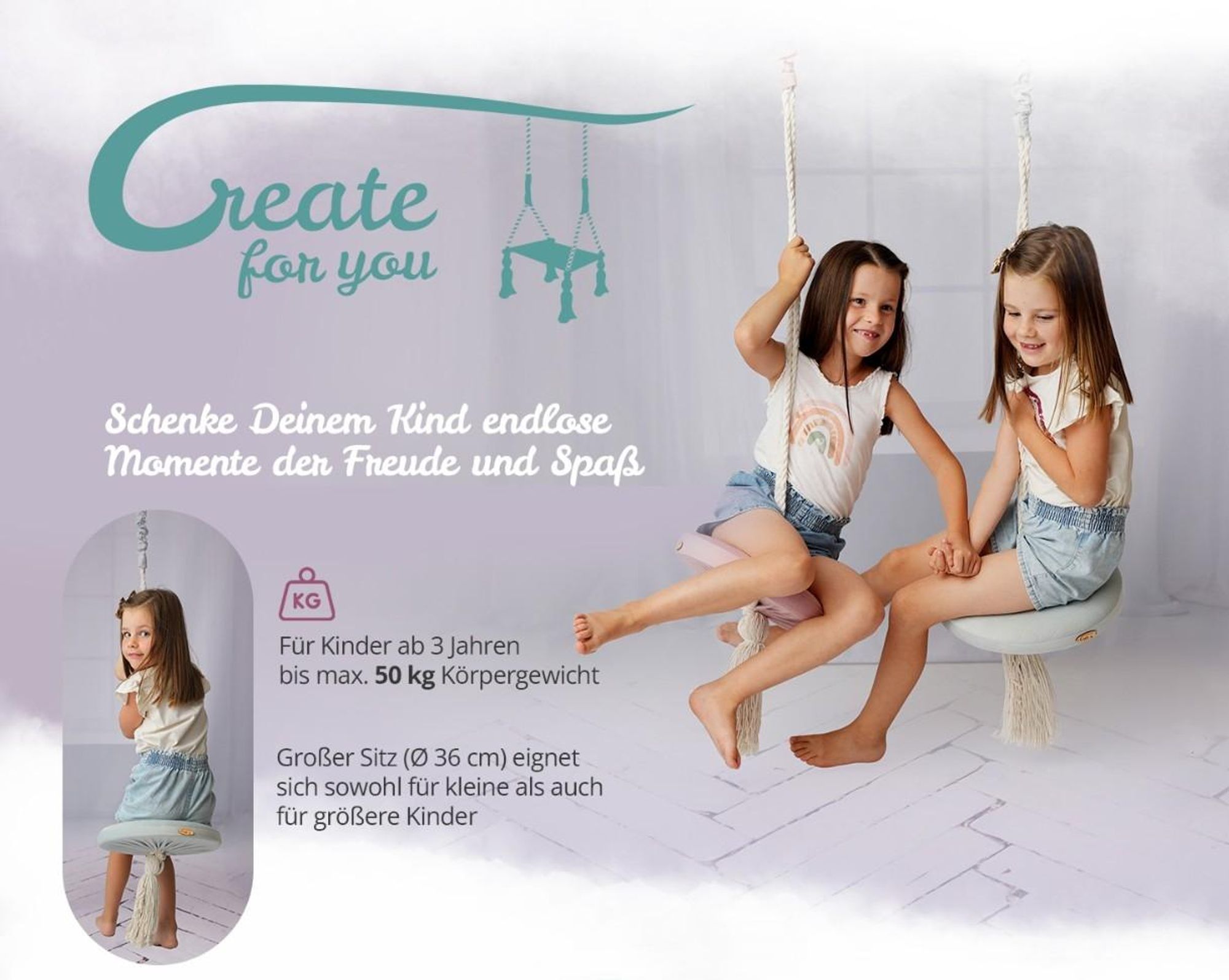 Create for you® - Kinderschaukel Indoor, Babyschaukel Türrahmen aus Holz, Grau