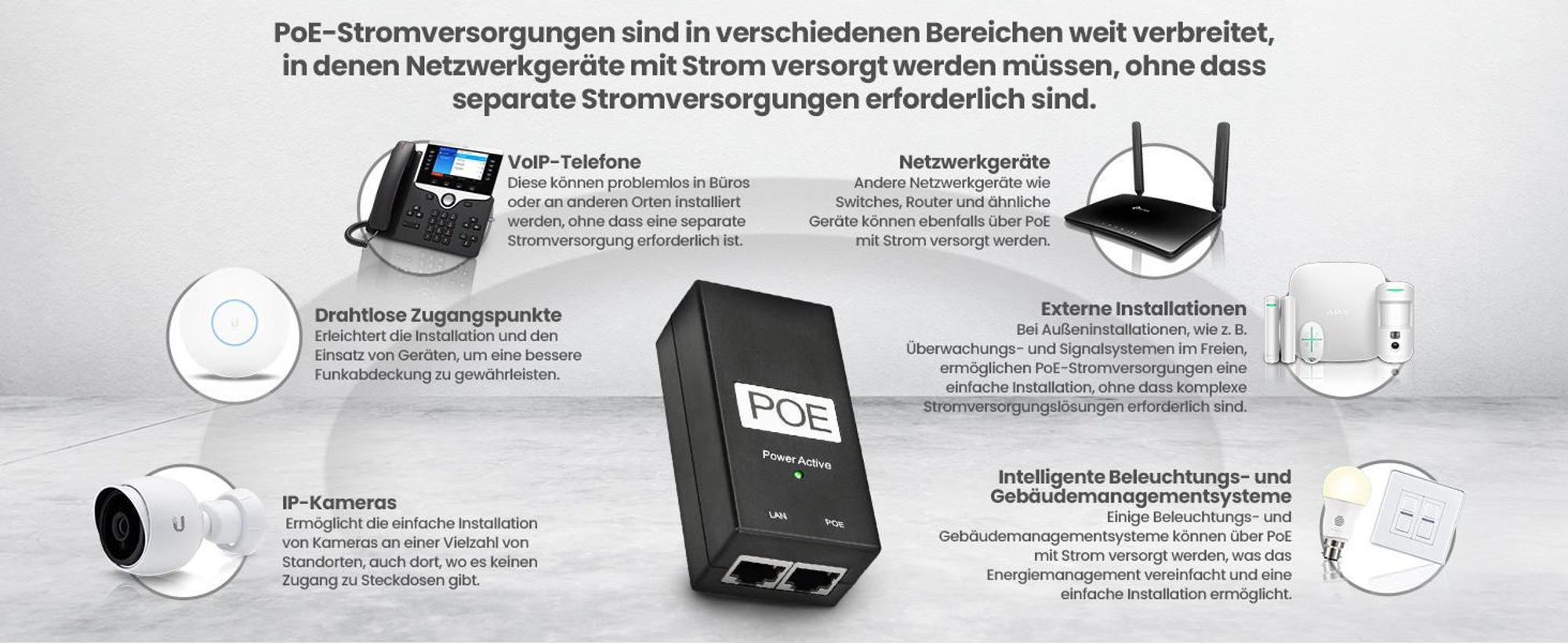 Extralink PoE Injector 24V 1A 24W mit Kabel Netzteil