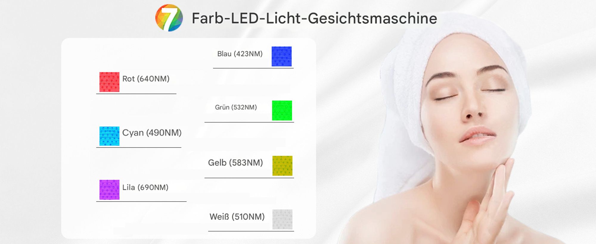 LED-Gesichtslichttherapie, 7-in-1-Farb-LED-Gesichtsmaske, Gesichts- und Körperschönheitsausrüstung
