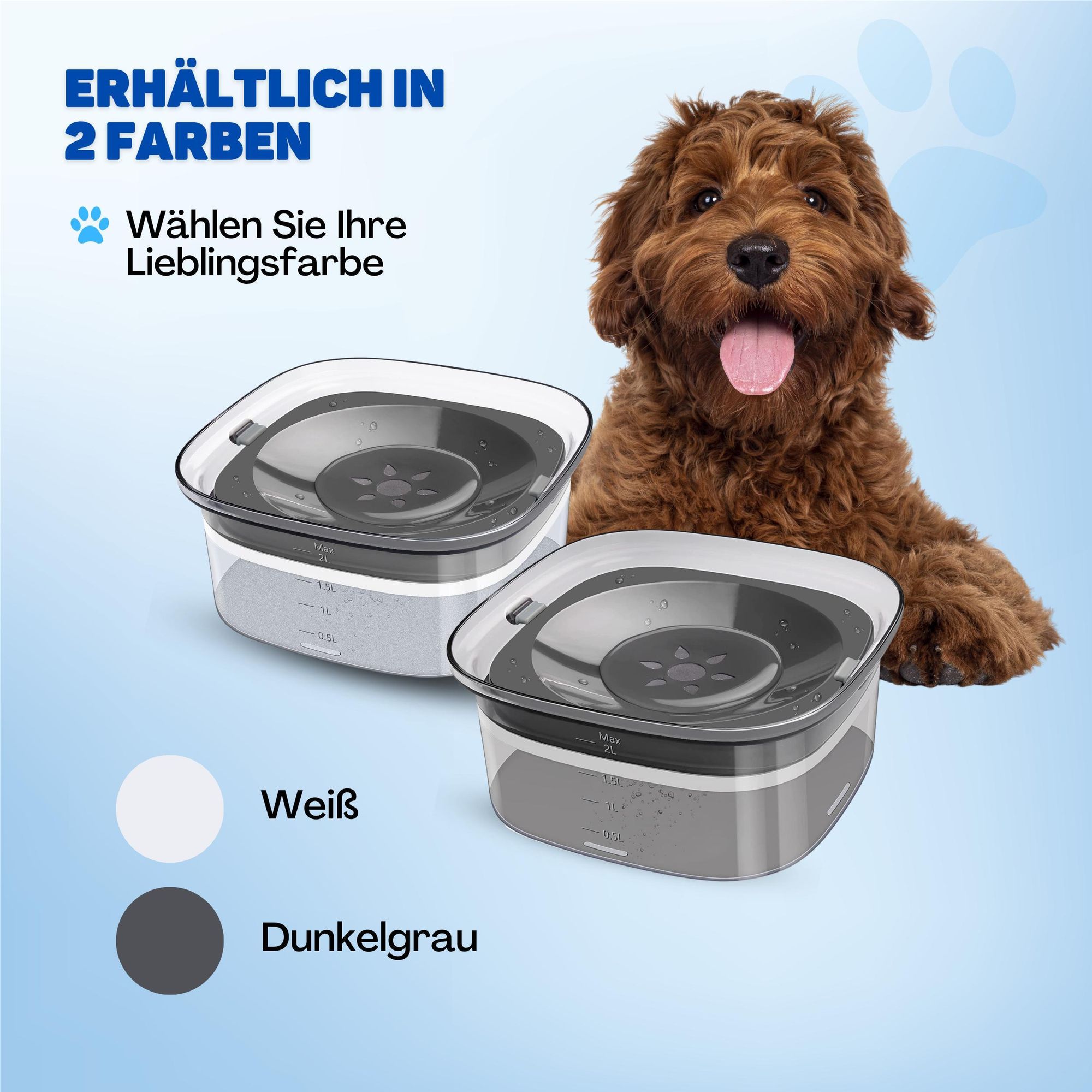 Vulpes Goods Wassernapf für Hunde, 2L Auslaufsicher Trinknapf Reisenapf, rutschfest Katzen Hund Haustiere Hundenapf Anti-Schwapp Wasserspender für Haustier