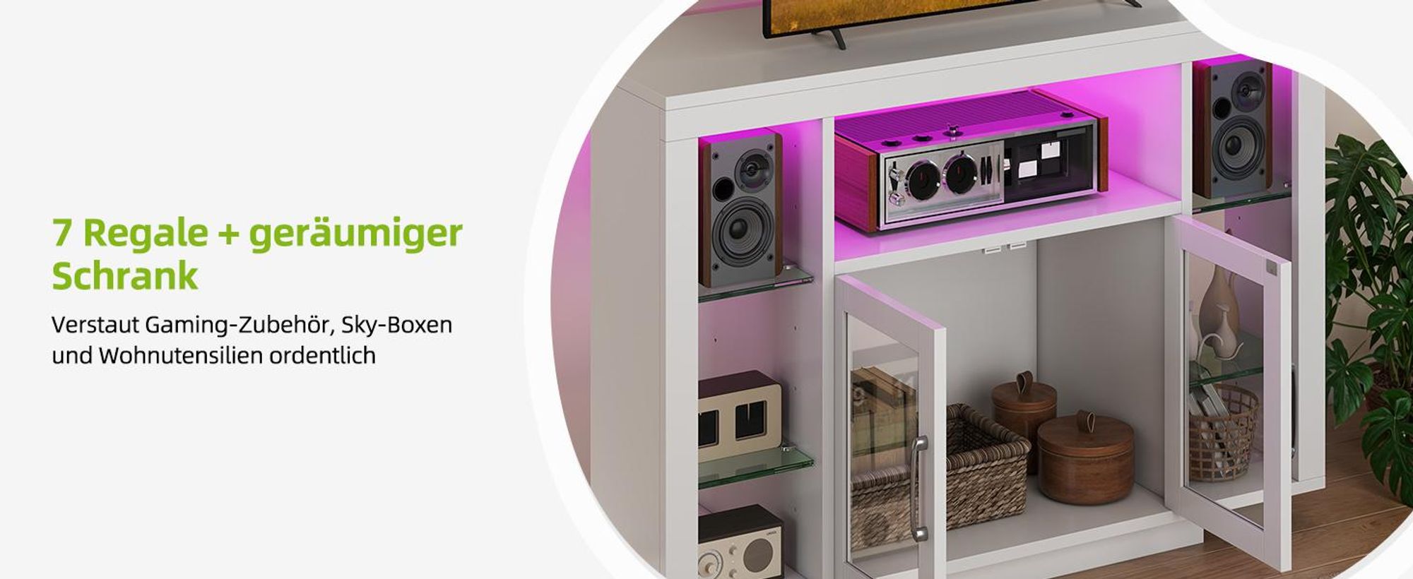 YITAHOME TV-Schrank Eckschrank mit RGB LED, Fernsehschrank für bis zu 55 Zoll-TV, 100 × 40 × 73 cm, Weiß