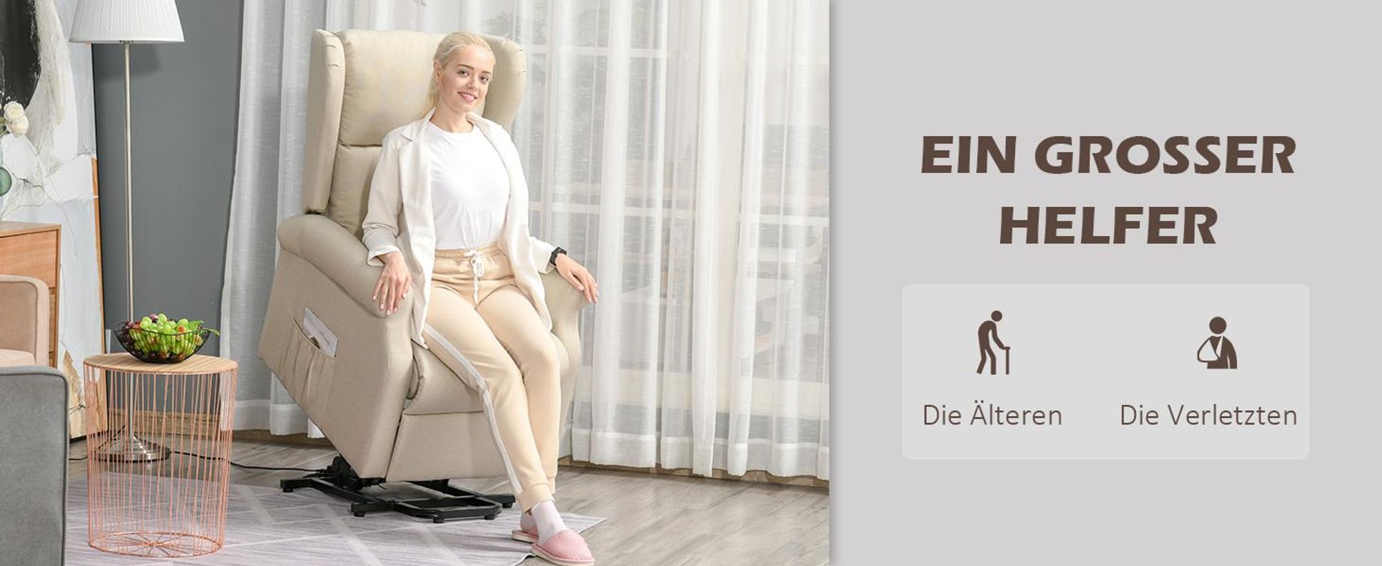 HOMCOM Aufstehsessel Fernsehsessel mit Aufstehhilfe elektrisch Leinen