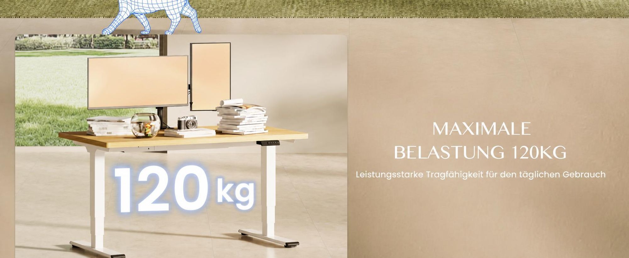FLEXISPOT E5 Plus Höhenverstellbarer Schreibtisch 180x80cm, Doppelmotor, 25MM EINTEILIGE TISCHPLATTE, USB-Anschluss, 120KG Tragkraft, Ahorn