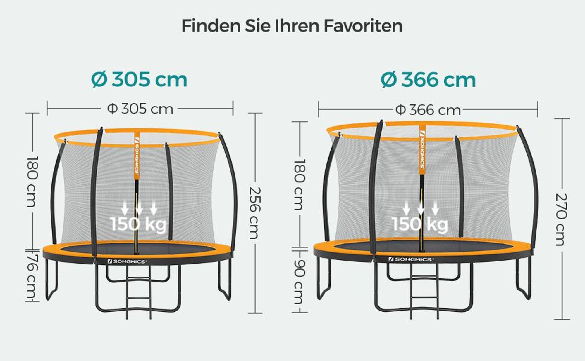 SONGMICS Trampolin Ø 305 cm mit Leiter + Netz + Stangen + Abdeckung sicher Fitnessgerät rundes Gartentrampolin schwarz