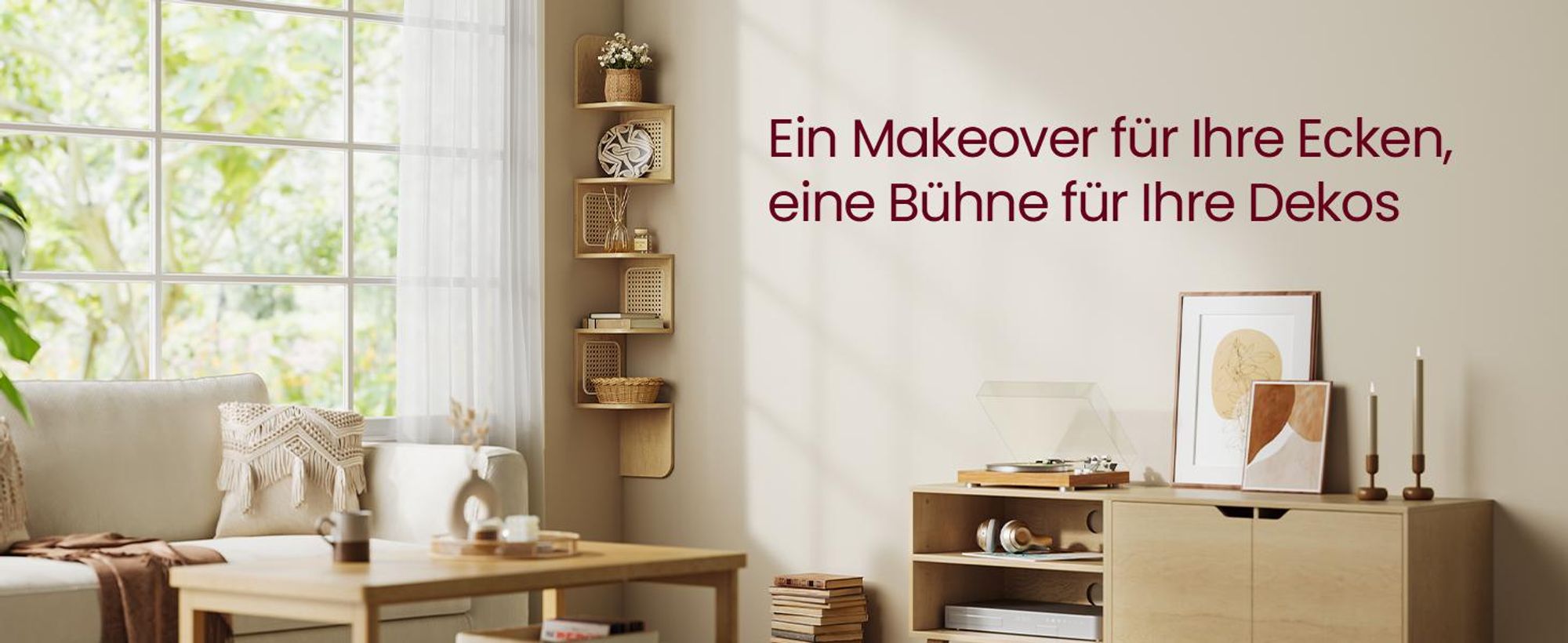 VASAGLE Eckregal, Wandregal 5 Ebenen, Schweberegal, Regal Wandmontage, Zickzack-Form, PVC-Rattan-Seitenplatten