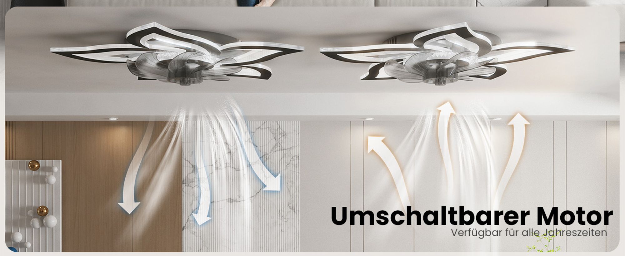 Heilmetz Deckenventilator mit Beleuchtung Ø 69 cm Dimmbar 6 Geschwindigkeiten Blüten-Design Leiser LED Lüfter mit Fernbedienung Schwarz