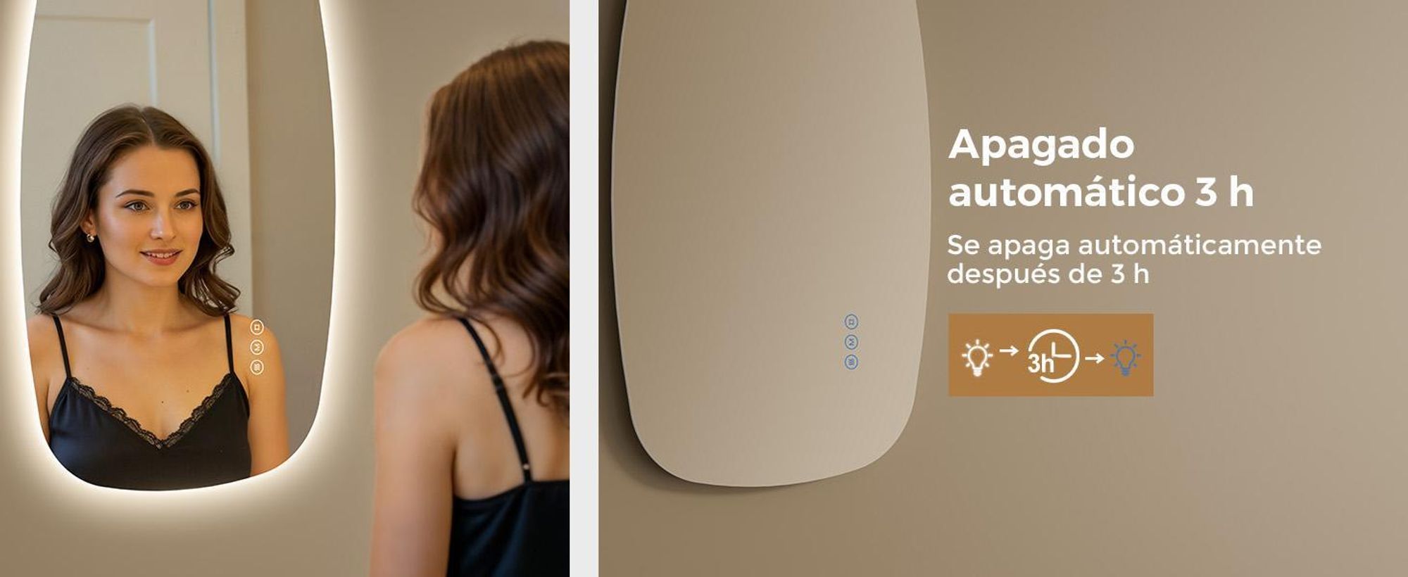 Espejo de pared LED S'AFIELINA, 95x60 cm – Espejo de baño con iluminación, vidrio HD, regulable, LED de 3 colores, antiniebla, para colgar horizontal o verticalmente