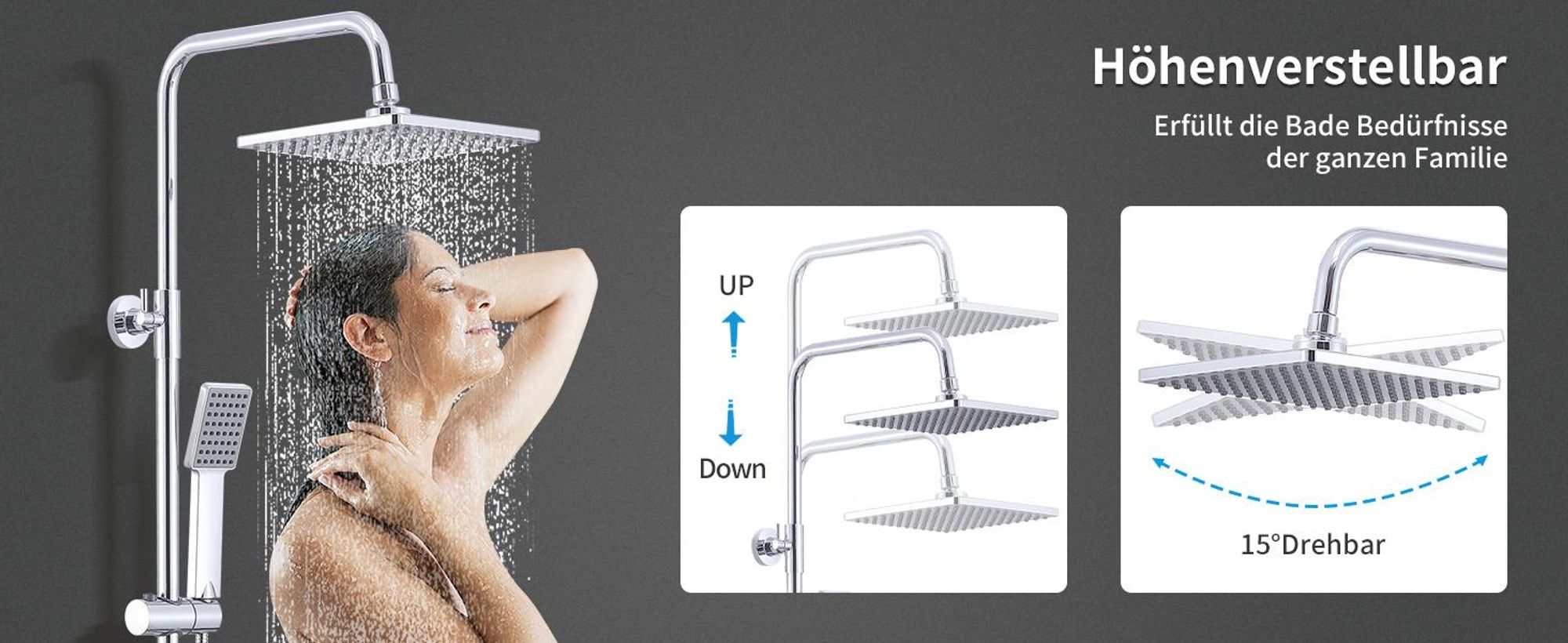 Duschsystem mit Thermostat HOMELIVE Duscharmatur Chrom Duschset Regendusche Rainshower Dusche inkl. Verstellbar Handbrause Regenbrause Duschstange
