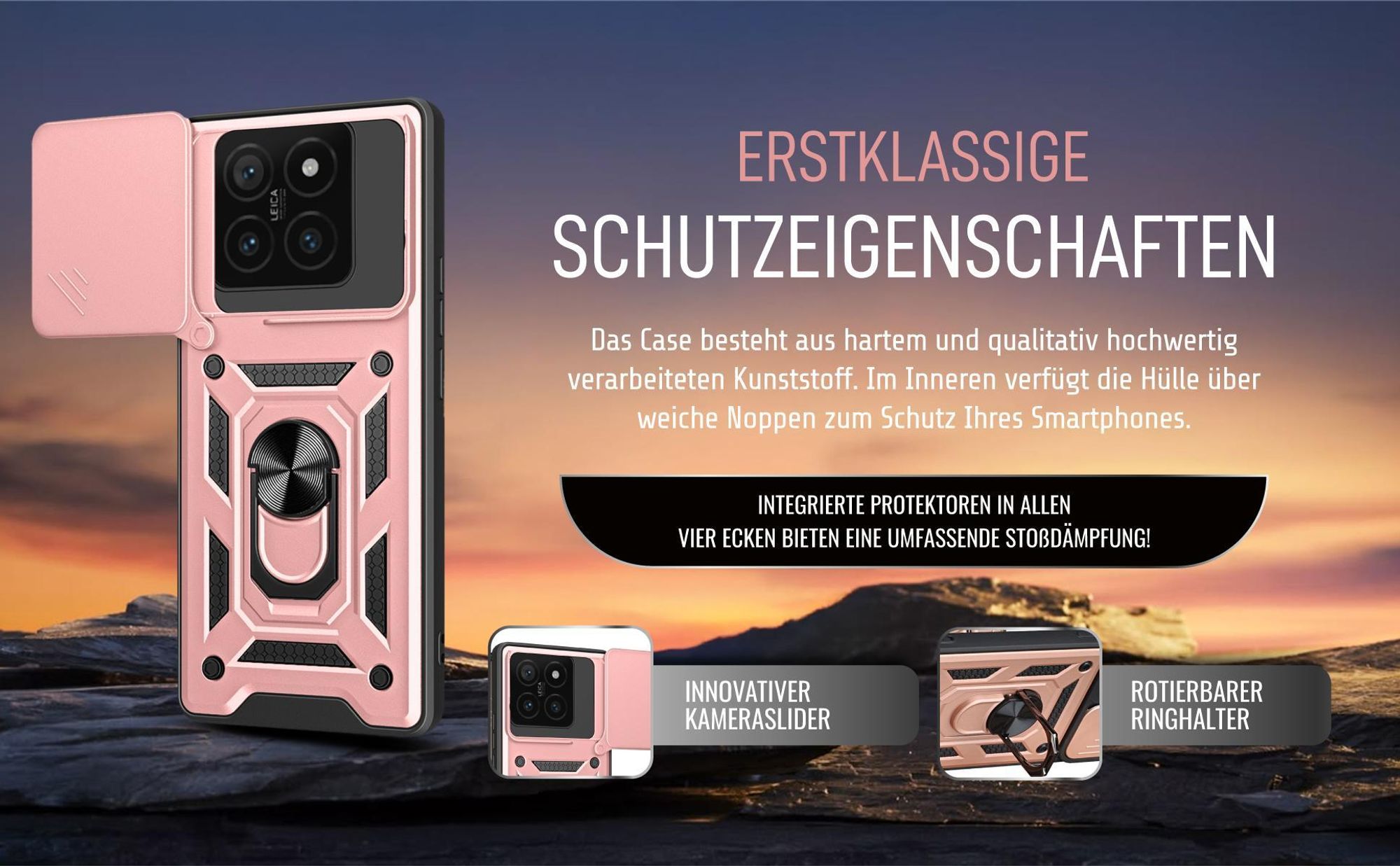 Handycase in Rosegold für Xiaomi 14T Pro mit Ringhalter