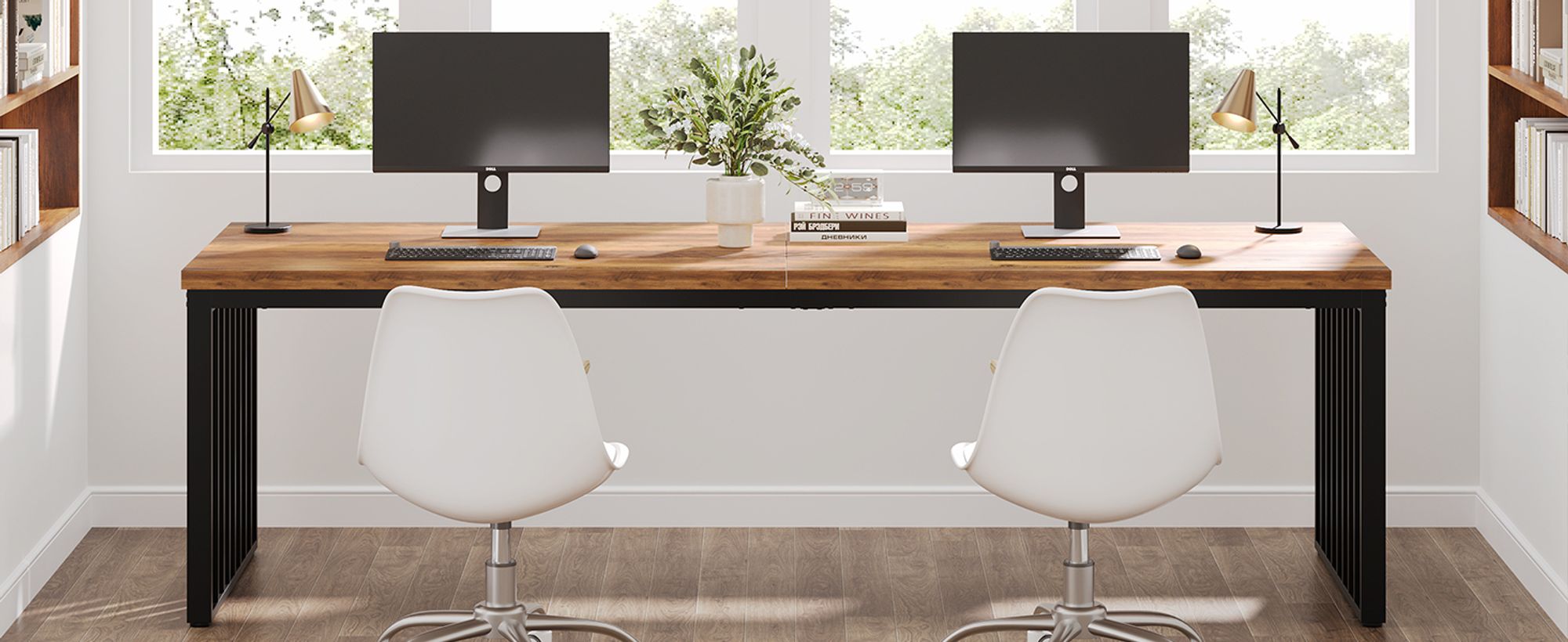 Tribesigns 180 cm Schreibtisch, großer Computertisch PC Tisch Bürotisch mit robustem Metallgestell, Arbeitsstation für Home Office, Braun (ohne Stuhl)