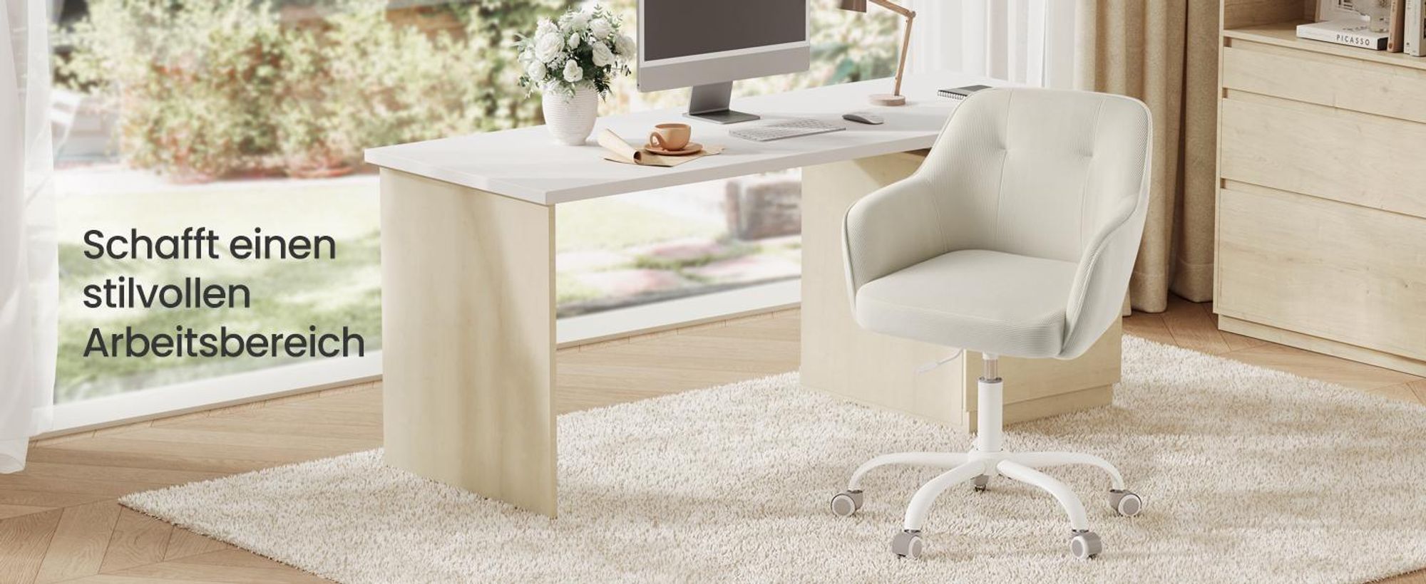 SONGMICS Schreibtischstuhl, höhenverstellbar, drehbar, Cord, für Arbeitszimmer, Schlafzimmer, beige