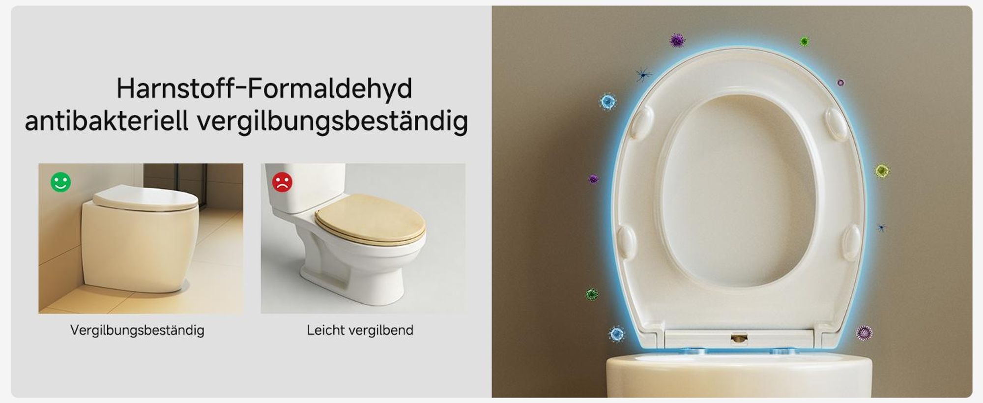 Toilettendeckel O Form WC-Sitze, Schwerer Toilettensitz mit Absenkautomatik Weiß, Klobrille abnehmbar, einfache Montage, Vollummantelt, Duroplast