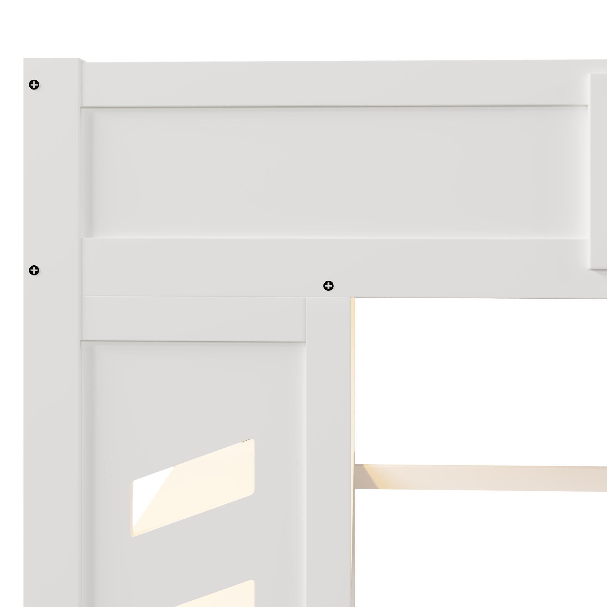 Flieks Etagenbett 140x200cm mit Schreibtisch und Ladefunktion, Kinder Hochbett mit Led, Kinderbett Doppelbett mit Stange und Schubladen, Weiß