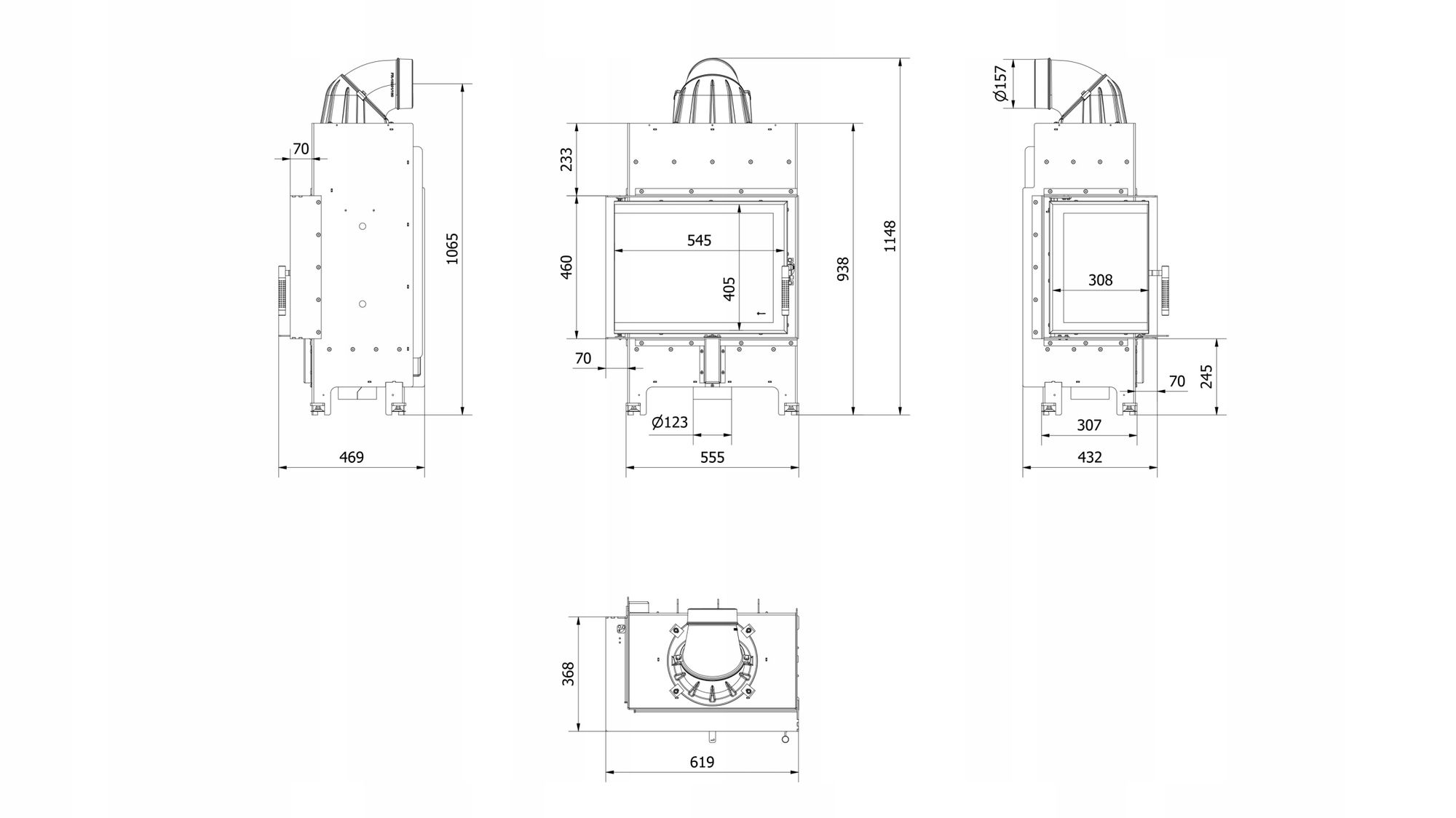 Kamineinsatz Kaminofen KRATKI FLOKI S Links Leistung 8kW KOMPLETTSET zum EINBAU