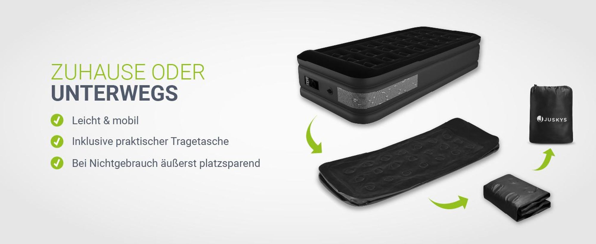 Juskys Luftmatratze Sapri M in Schwarz - 1 Personen Luftbett selbstaufblasend mit Pumpe