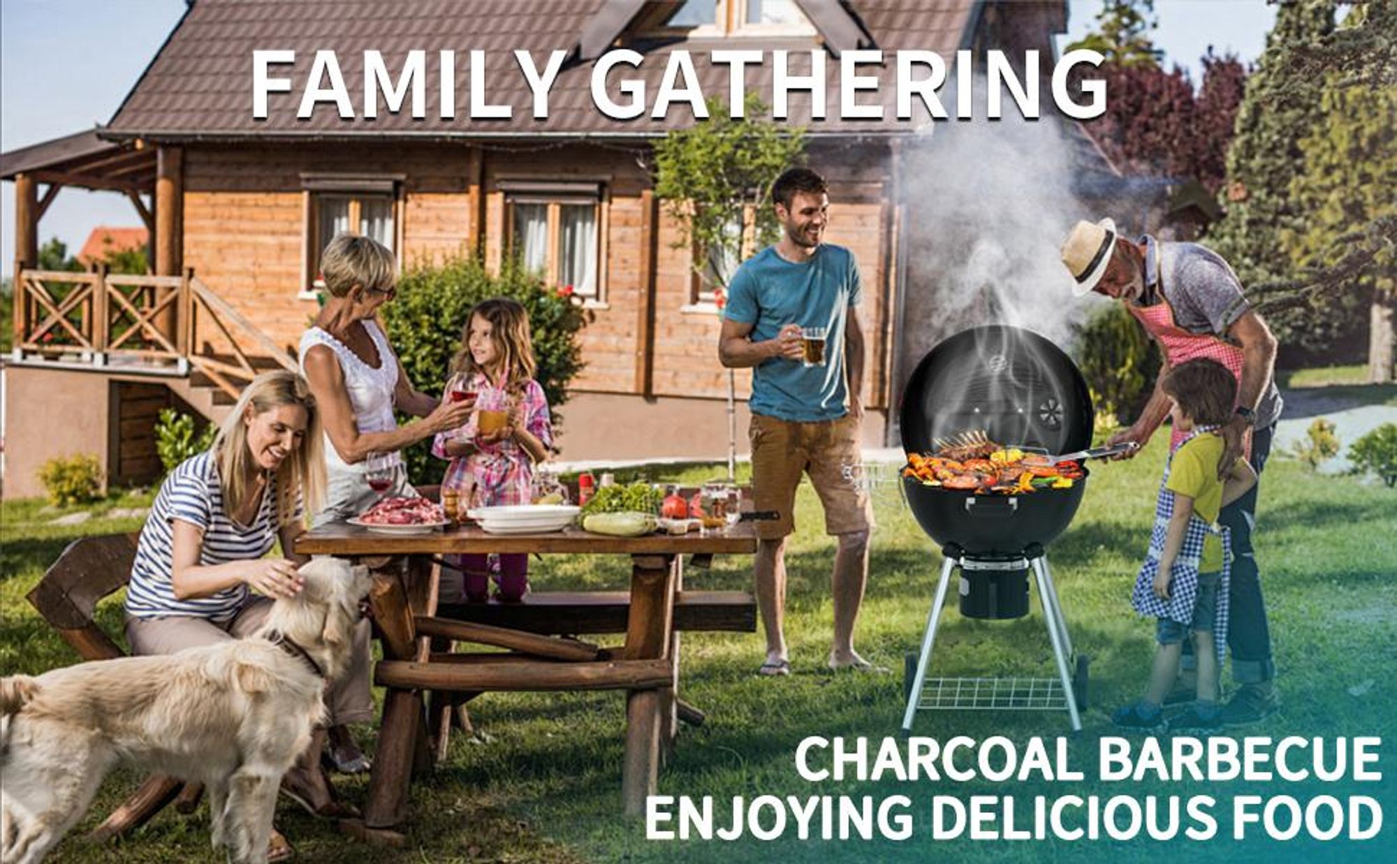 TEENO Holzkohlegrill mit Deckel, XXL Rundgrill, Aschekasten, Regulierbares Lüftungsloch, Kugelgrill, 83 cm x 71 cm x 105,5 cm – Ideal für Garten