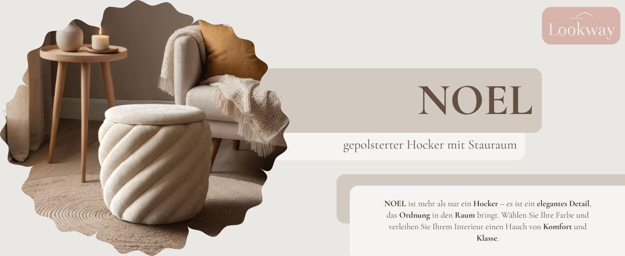 Polsterhocker NOEL mit Stauraum Beige