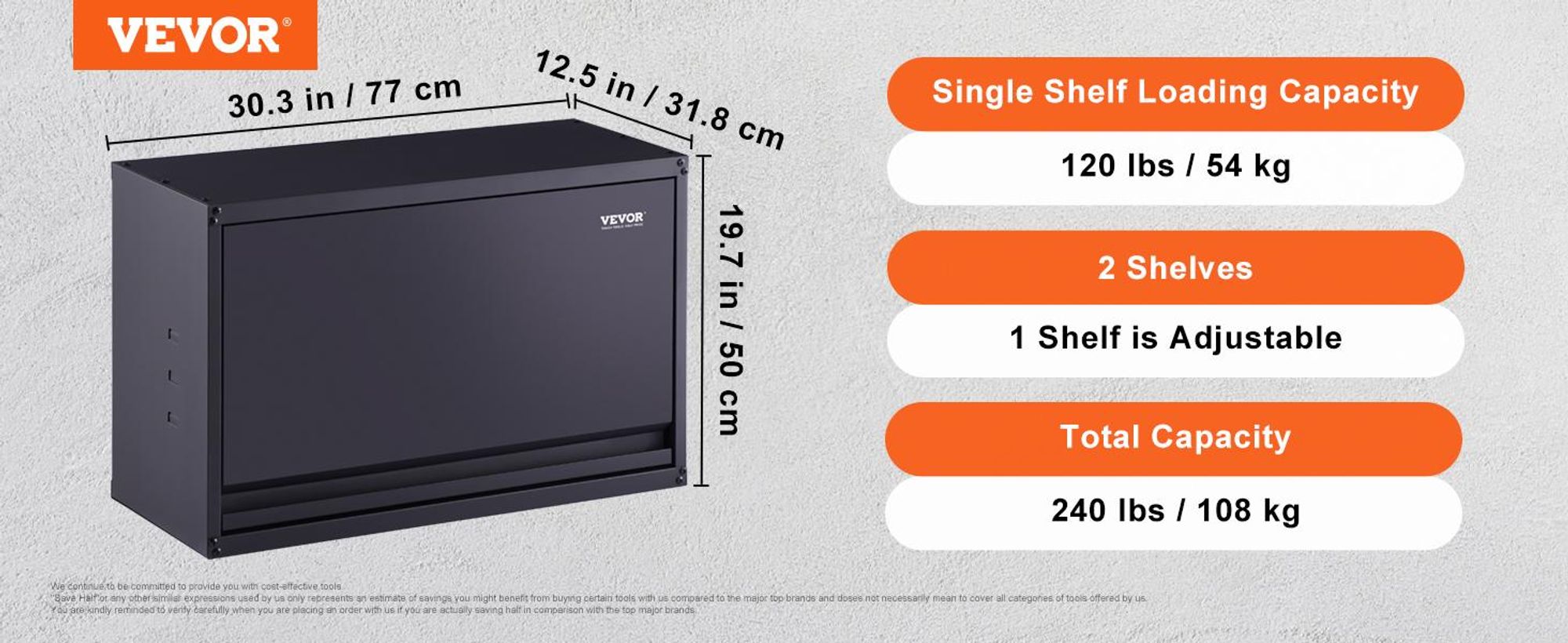 VEVOR Werkstatt Wandschrank 77 x 31,8 x 50 cm Hängeschrank 108 kg Gesamtkapazität (2 Regale) Werkstattschrank aus 0,6 mm dickem SPCC-Stahlplatte Ideal als Vorratsschrank, Werkzeugschrank, Büroschrank