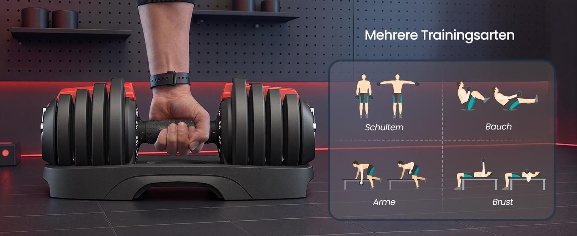 SONGMICS Kurzhanteln 2er set, verstellbar, 11-in-1, 1,5 kg bis 12,5 kg, mit Ständer, schwarz-rot