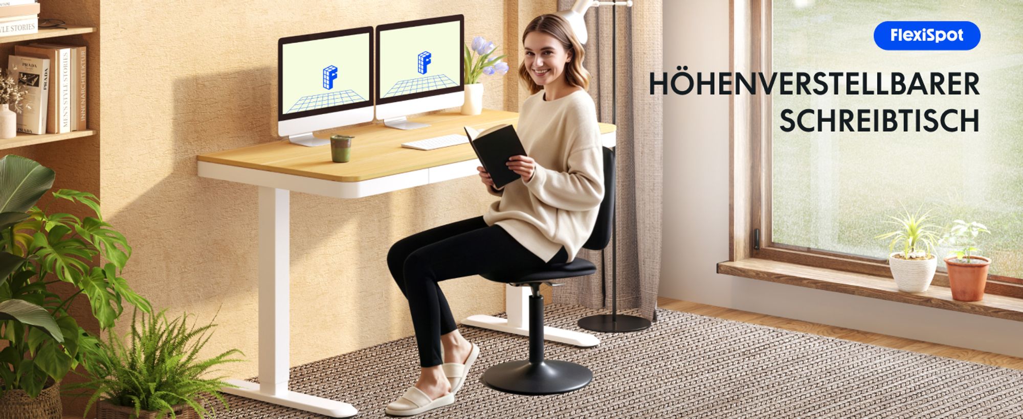 FLEXISPOT Q3 Höhenverstellbarer Schreibtisch  Elektrisch mit Schublade, USB-C, 4 Speicherplätzen, Antikollisionsschutz, LED-Display 120x60cm (Ahorn)