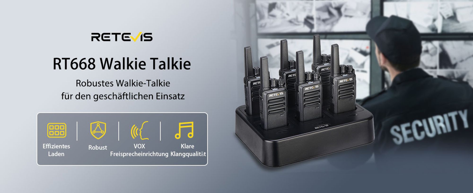 Retevis RT668 Funkgeräte mit Headset, PMR446 Walkie Talkies mit 6 Wege Ladegerät, 1200mAh, VOX, Wiederaufladbare Walkie Talkie Akku für Schule, Fabrik, Baustelle, Bar (6 Stück, Schwarz)