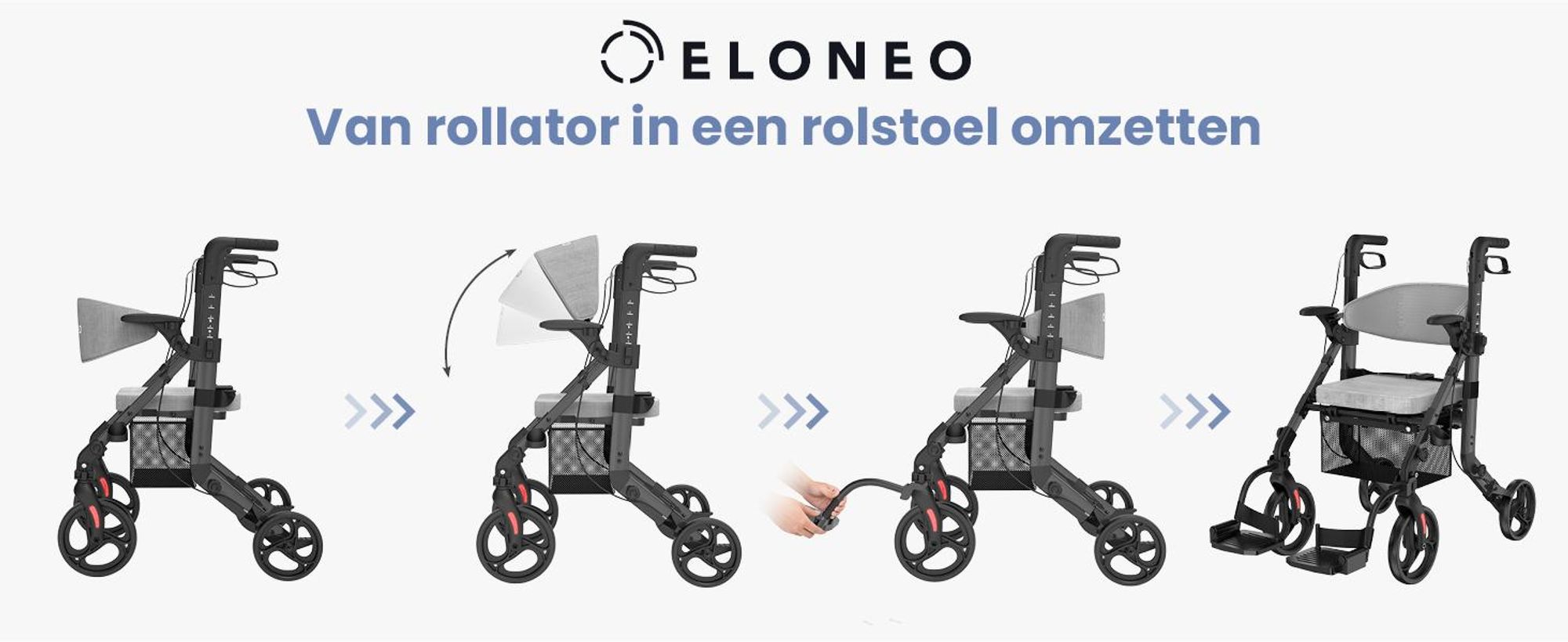 ELONEO 2-in-1 rolstoel/rolator, opvouwbaar en lichtgewicht met zitplaats, outdoor rolstoel/rolator, opvouwbaar, aluminium loophulpmiddel voor senioren - zwart