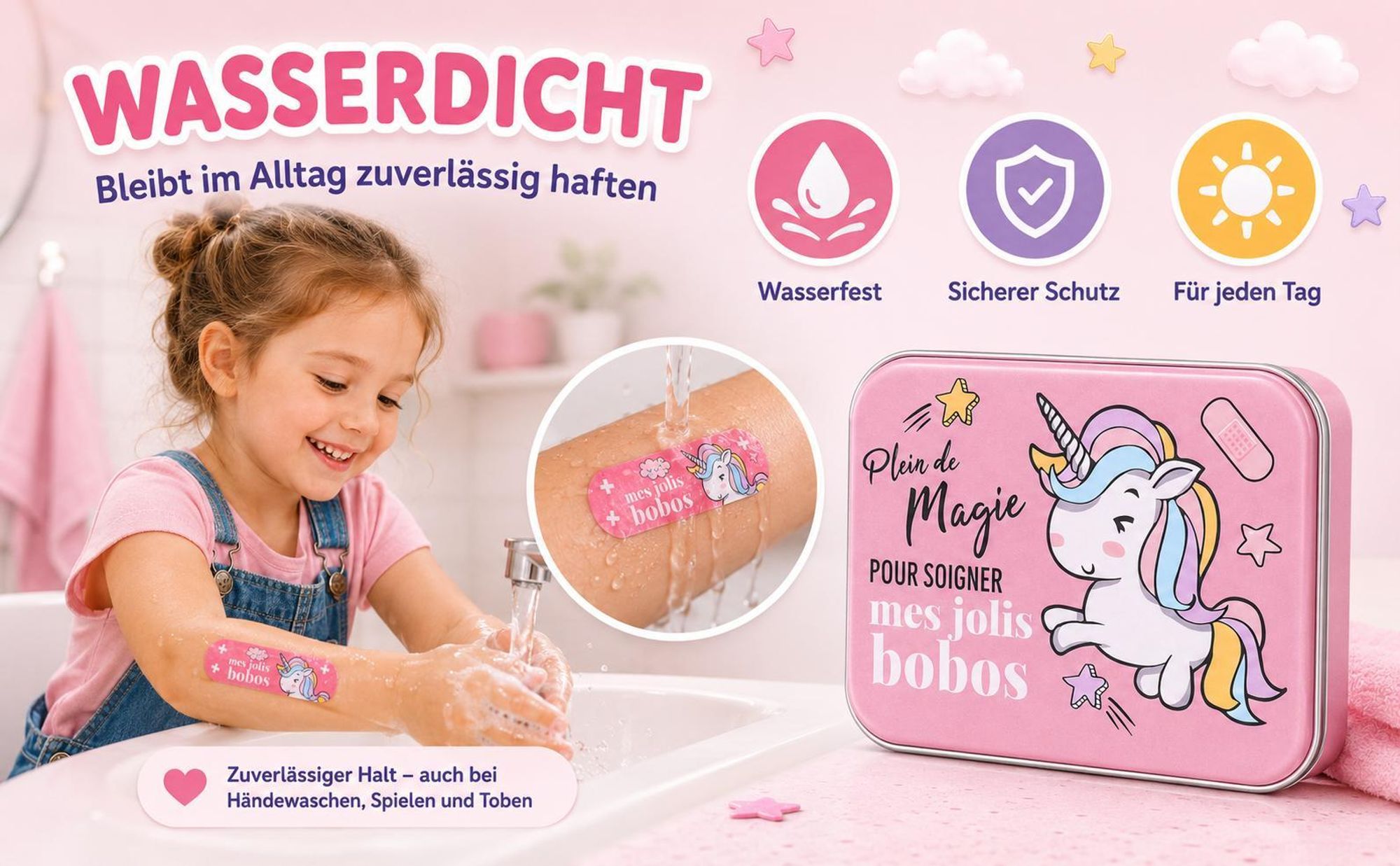 Unicorn Kinderpflaster Lizensiertes Produkt - Metall-Box - 24 Pflaster - Schönes Design Pflaster Aufbewahrungsbox für Kinder - 1 Box