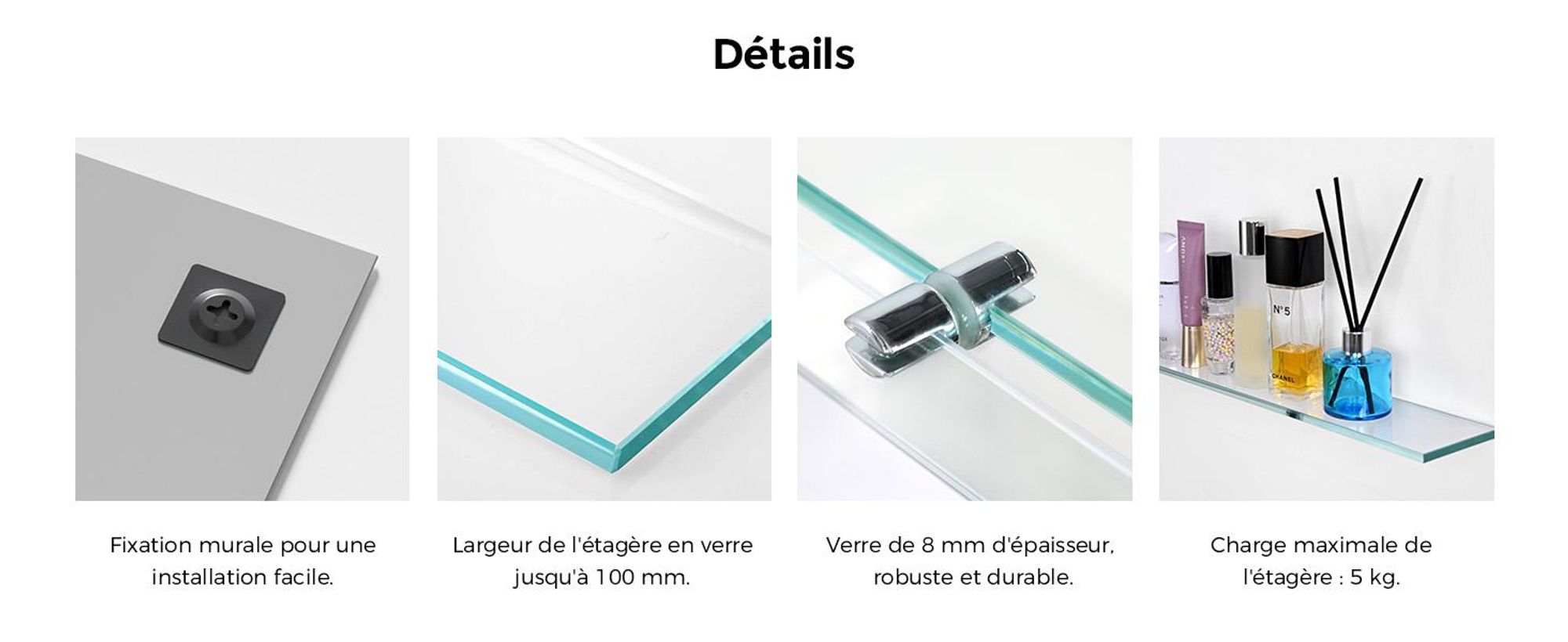 S'AFIELINA Miroir de salle de bain avec étagère 60 × 45 × 1,0 cm (H × L × P) Miroir avec étagère Miroir mural de salle de bain avec rangement