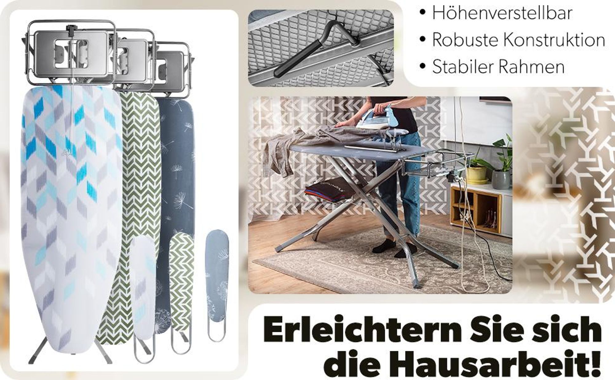 KADAX Bügelbrett mit Steckdose "Aleglo", klappbarer Bügeltisch mit Dampfbügelstation, 169 cm, Dunkelblau