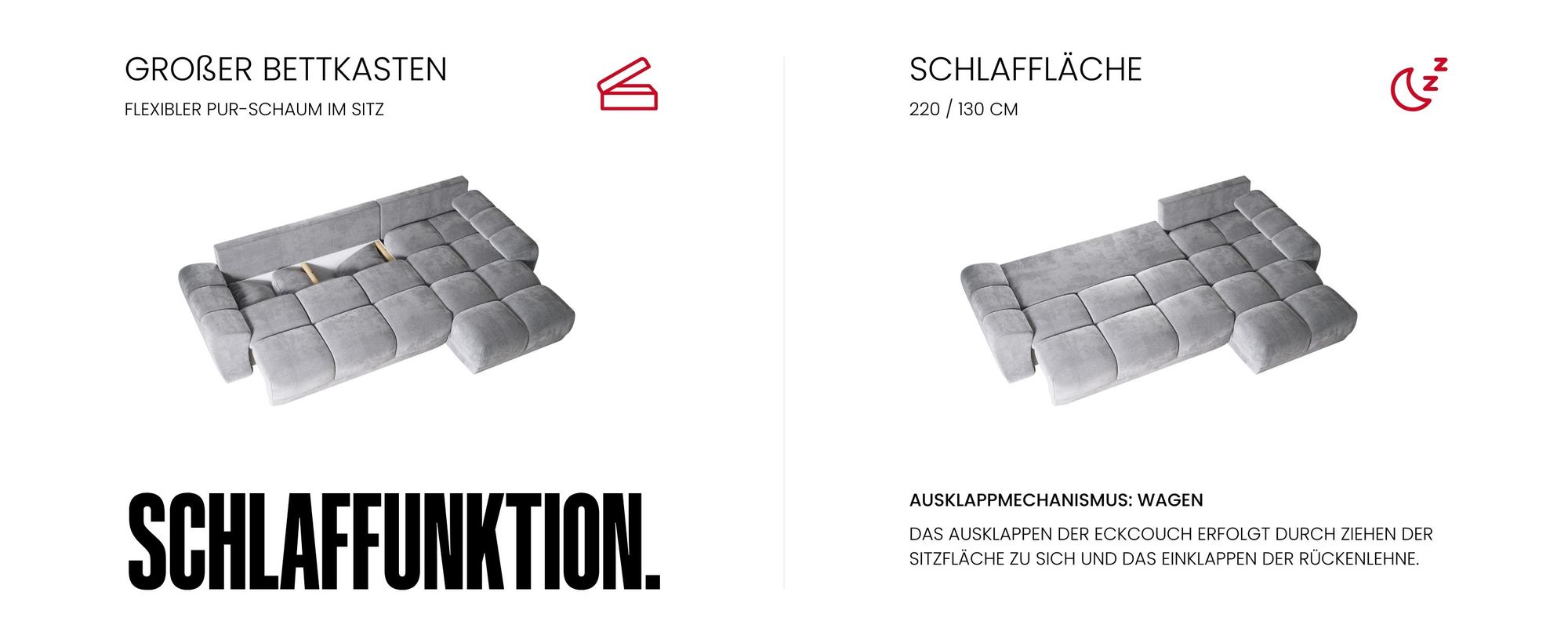 BroMARKT Ecksofa NUBES Schlaffunktion Bettkasten L-Form 298x185x84cm Senf