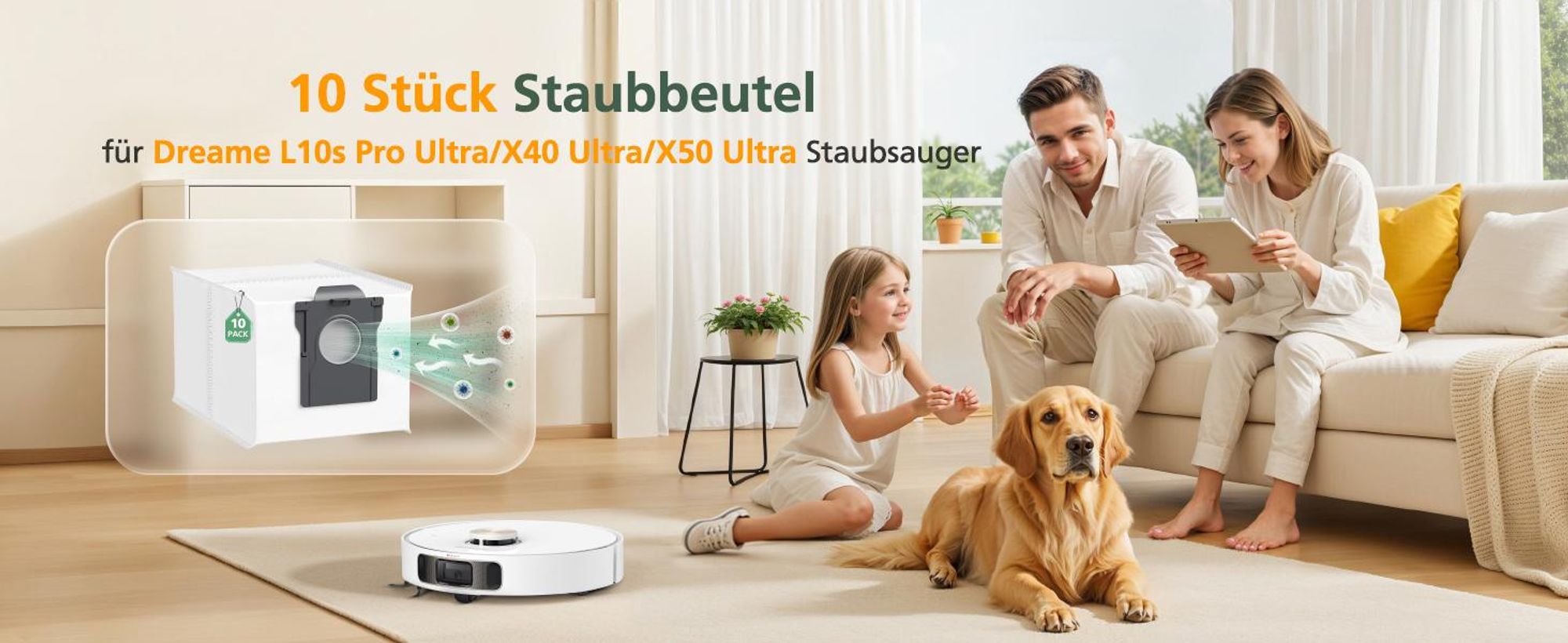 10 Pack Staubsaugerbeutel kompatibel mit Dreame L10s Ultra Gen 2/Gen3/X40/X50 Ultra/ L10s Pro Ultra Heat /L40 Ultra/Mova E30 Ultra/P50 Pro Ultra, 3,2L