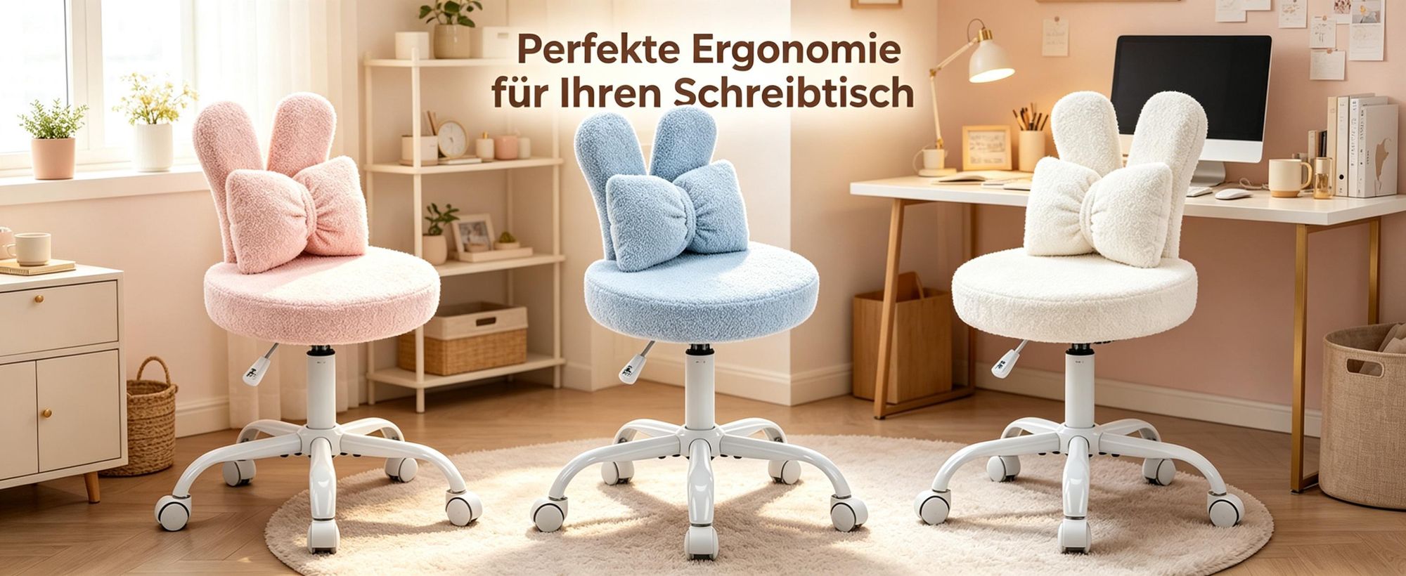 FCH Kaninchenohren-Design Drehstuhl, Homeoffice Stuhl, Kinder Schreibtischstuhl kinderschreibtischstuhl Jungendstuhl Hasenohr, 360°,  Rosa