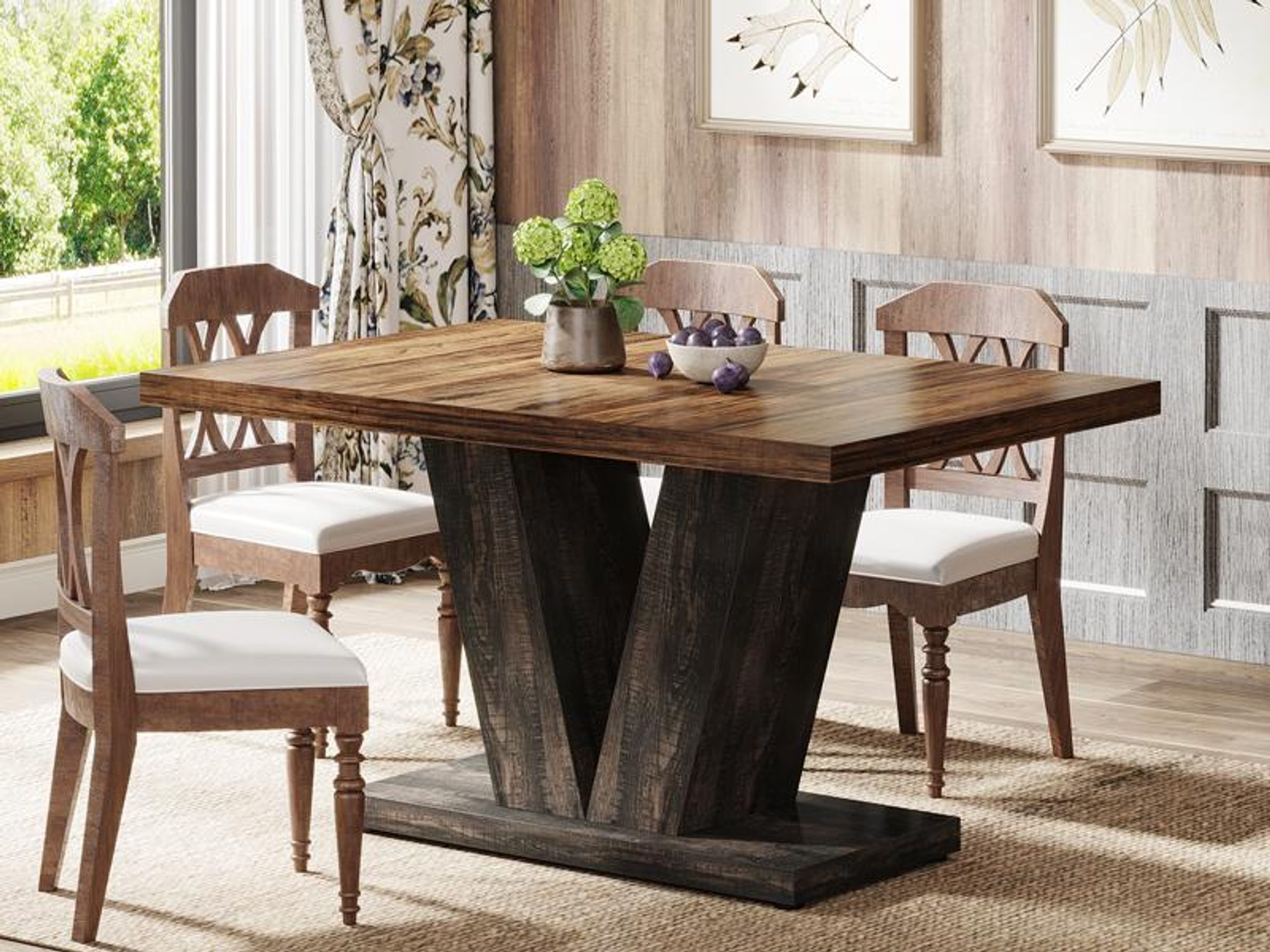Tribesigns Esstisch 120 cm, Küchentisch mit robustem Fußgestell, Esstisch im Landhausstil aus Holz Zuhause, Esszimmer, kleine Räume, Schwarz & Braun