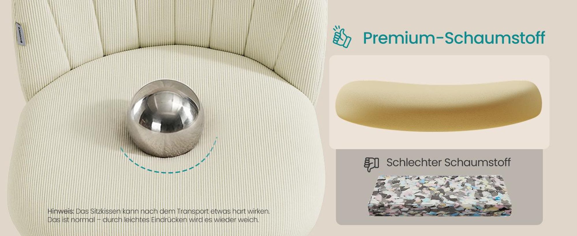 SONGMICS Schminkstuhl, Bürostuhl, Kurzflor-Plüsch-Oberfläche, höhenverstellbar, kompaktes Design, beige