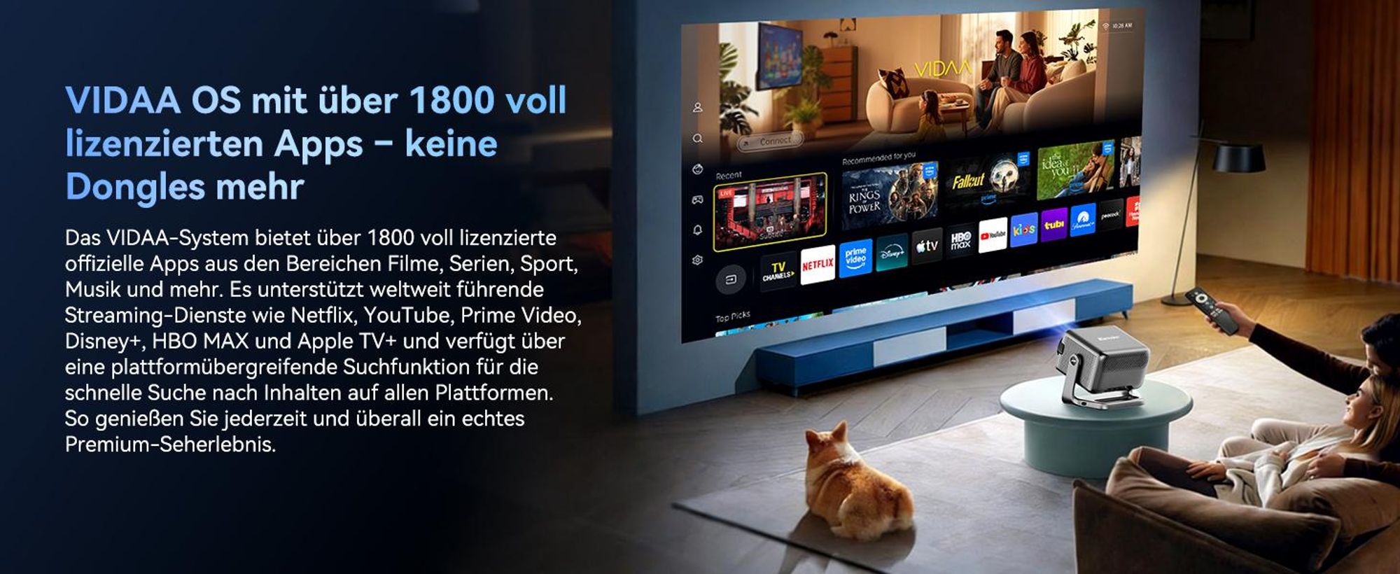 Blackview PV1000 Max, 1000 ANSI-Lumen, 1080p FHD, VIDAA OS, Dolby Audio 12W, 6-in-1 TOF AF, 40-150 Zoll, MT9660, WiFi 5+BT 5.0, AirPlay 2, 360° Gimbal