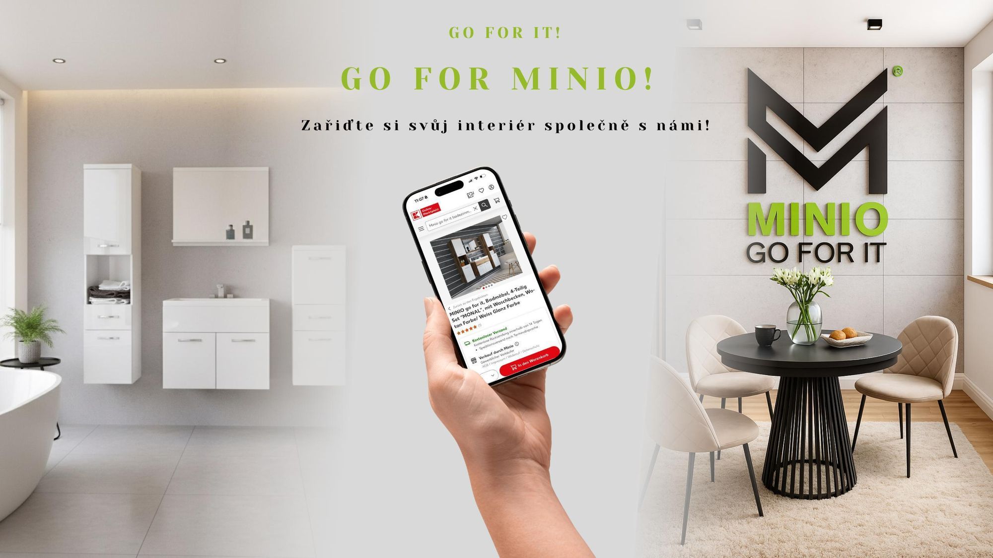 Minio, koupelna, koupelnový nábytek 4dílná sada "ALO", s umyvadlem, MDF čela, barva dub Wotan / bílý vysoký lesk