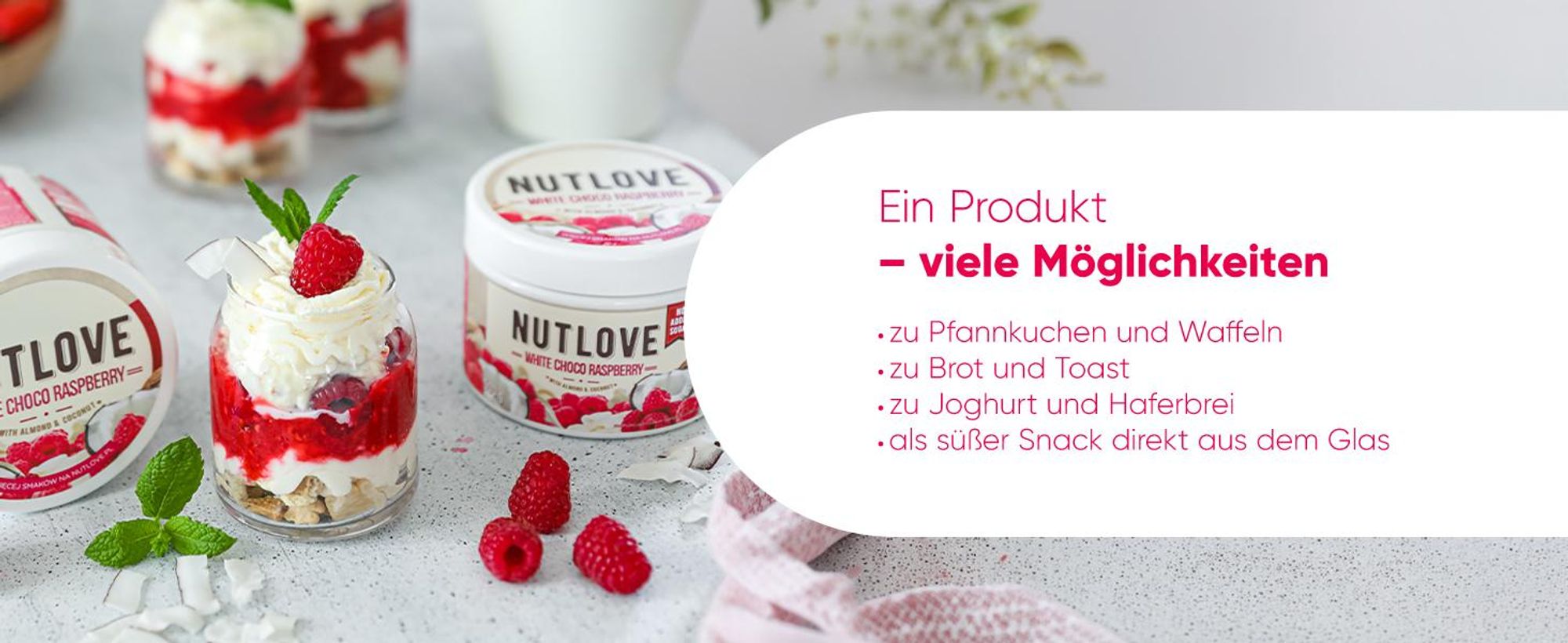 ALLNUTRITION Nutlove White Choco Raspberry 500g Weiße Schokolade Himbeere Creme Ohne Zuckerzusatz Fit Aufstrich Ohne Palmöl