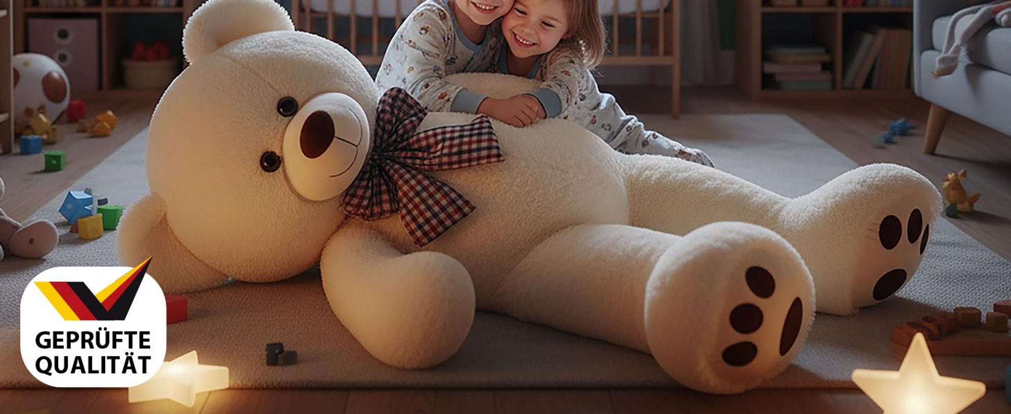 Monzana Teddybär L 50 cm Weiß, weiches Kuscheltier aus Plüsch