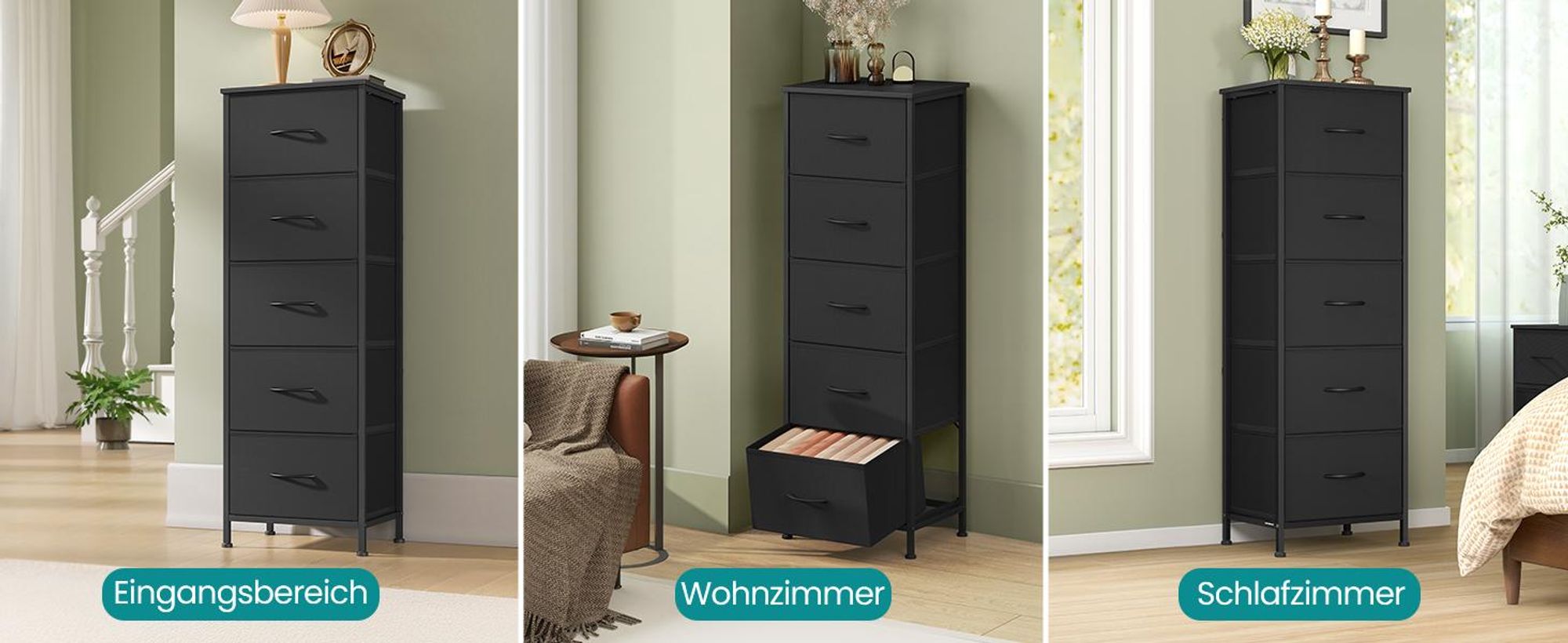SONGMICS Kommode, Schrank, 5 Stoffschubladen, Aufbewahrungsschrank, Stahl