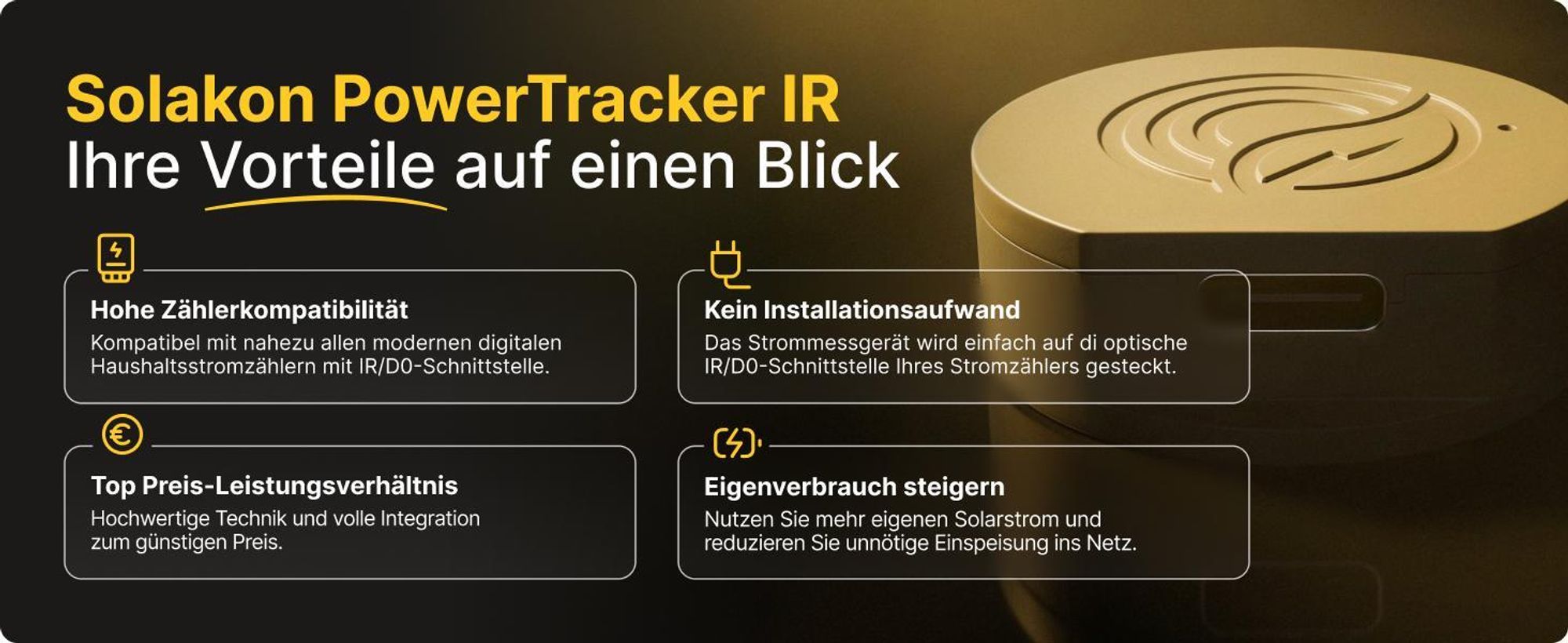 Solakon® PowerTracker IR Smart Meter - Optischer IR-Energiezähler für die Solakon ONE Speicher - Echtzeit-Messung des Netzverbrauchs
